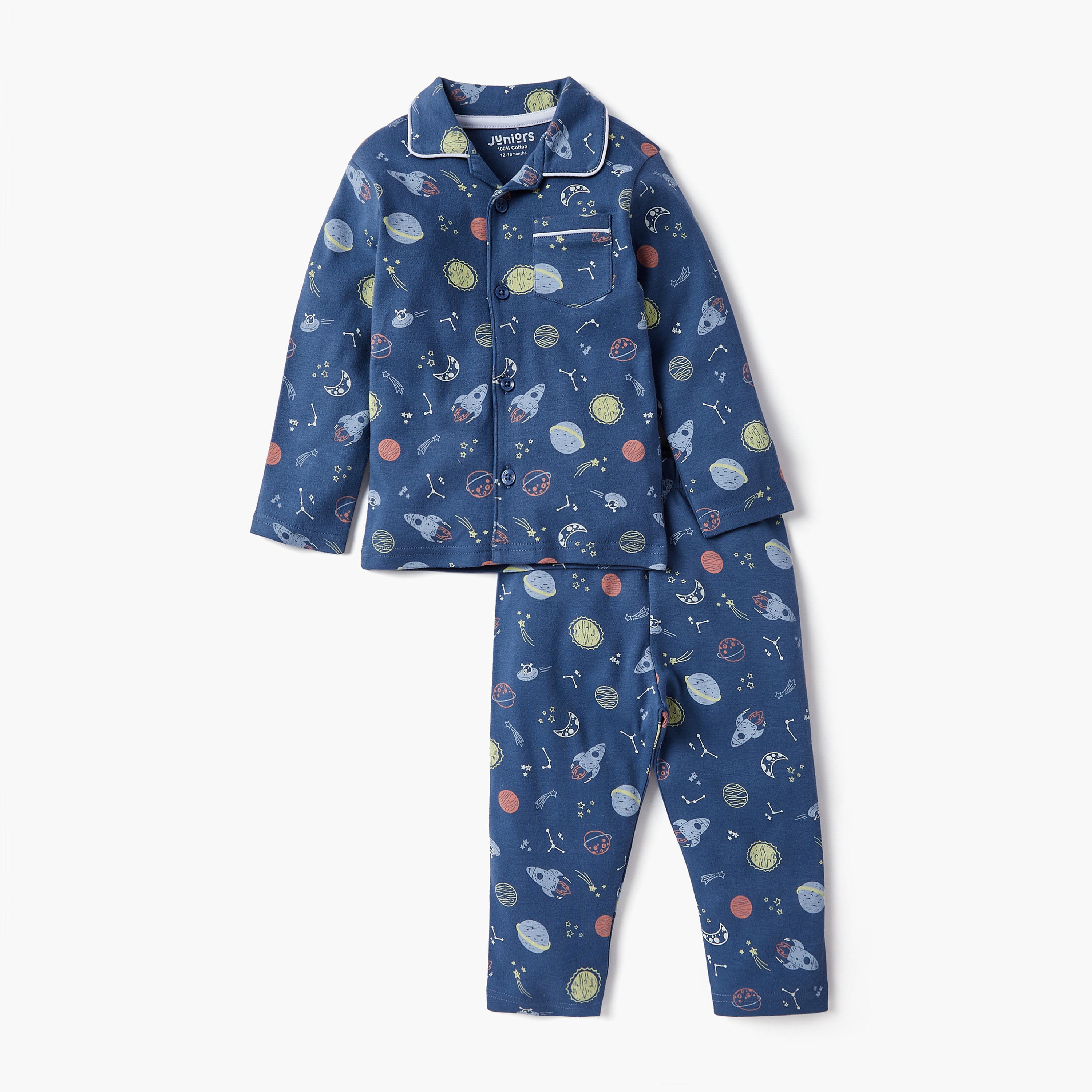 Juniors Space Print Long Sleeves Shirt and Pyjama Set-baby-boys-clothing-nightwear-pyjamasets-image-1