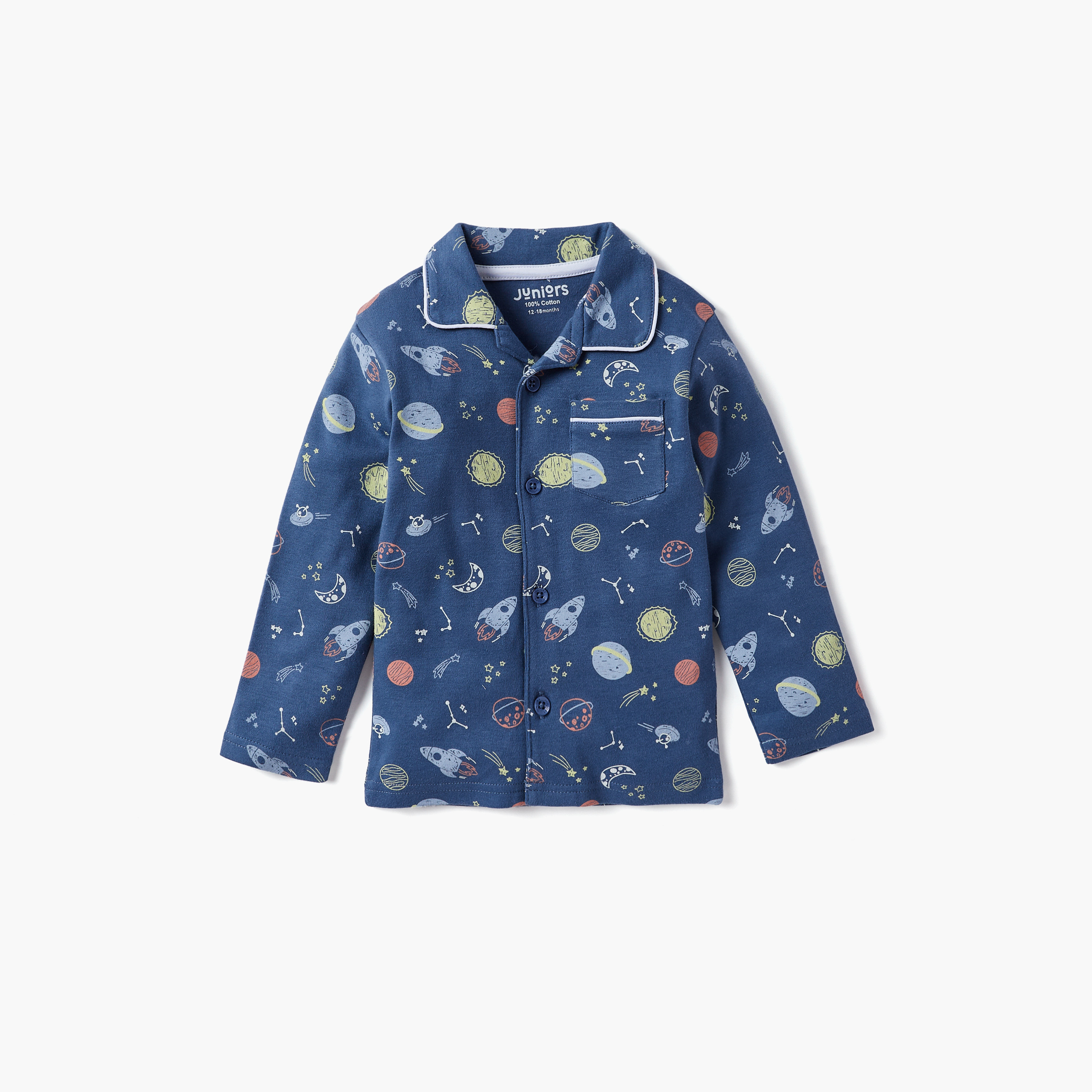 Juniors Space Print Long Sleeves Shirt and Pyjama Set-baby-boys-clothing-nightwear-pyjamasets-image-2
