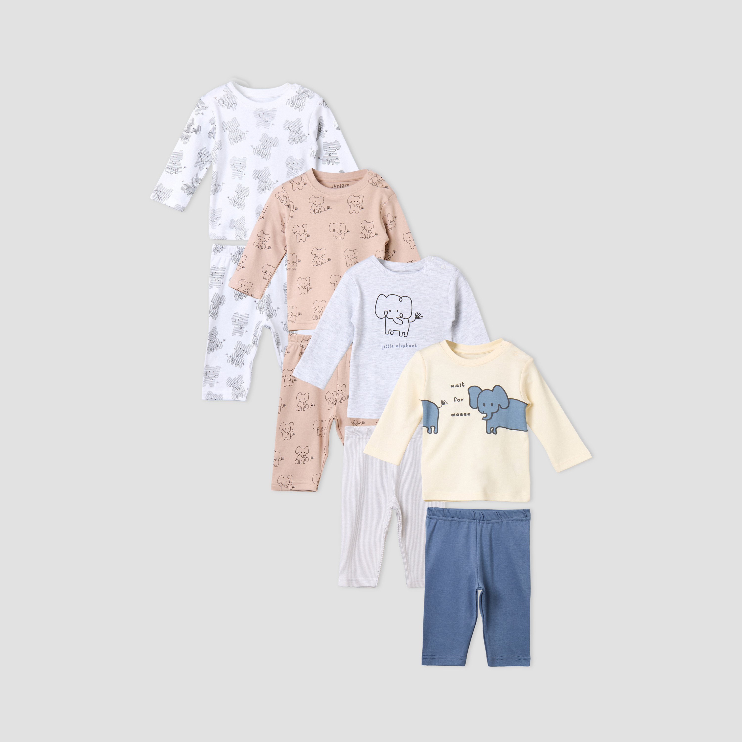 Pack of 4 Juniors Cotton Long Sleeves Pyjama Set with Elephant Print-baby-boys-clothing-nightwear-pyjamasets-image-1