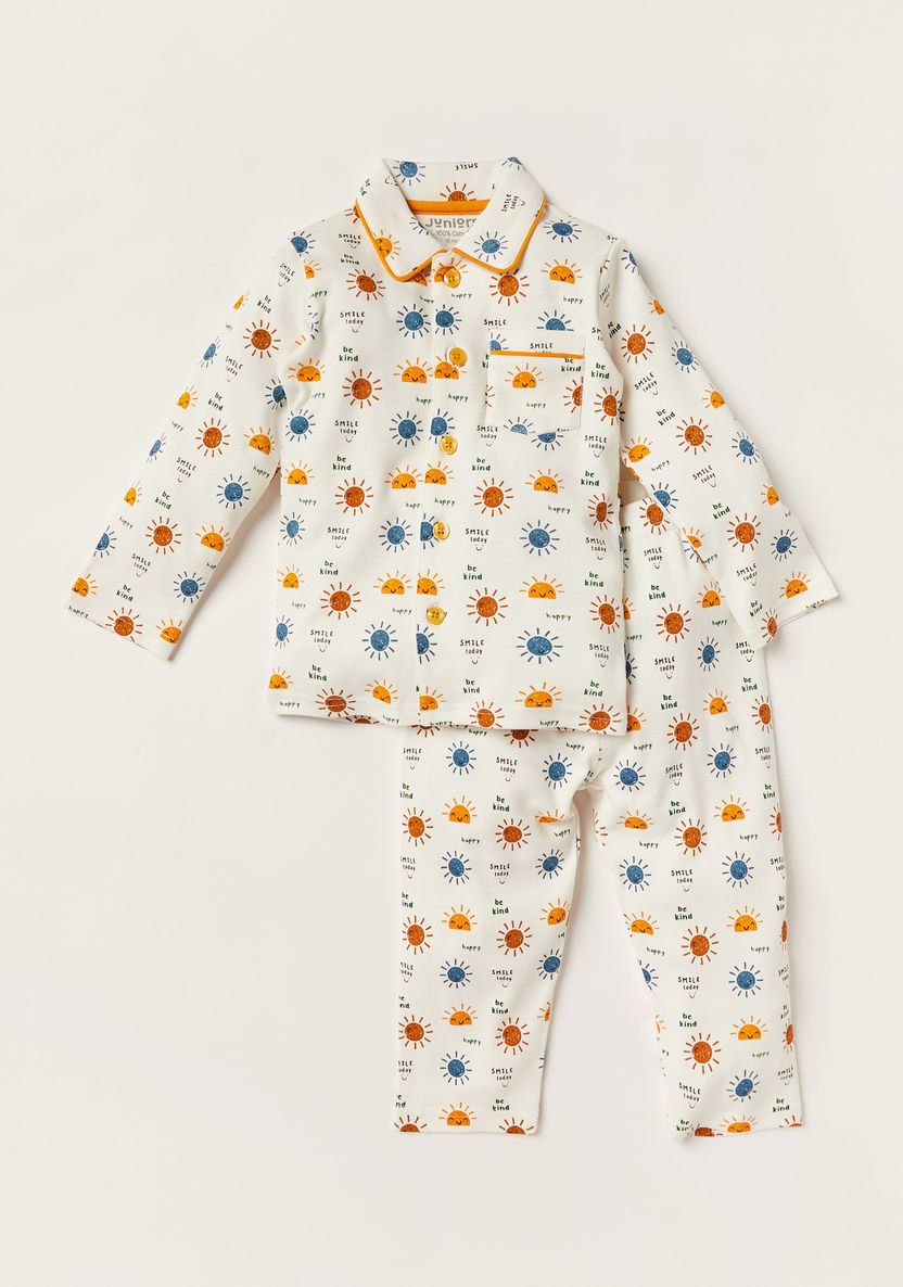 Juniors Sunshine Print Long Sleeve Shirt and Pyjama Set-Pyjama Sets-image-0