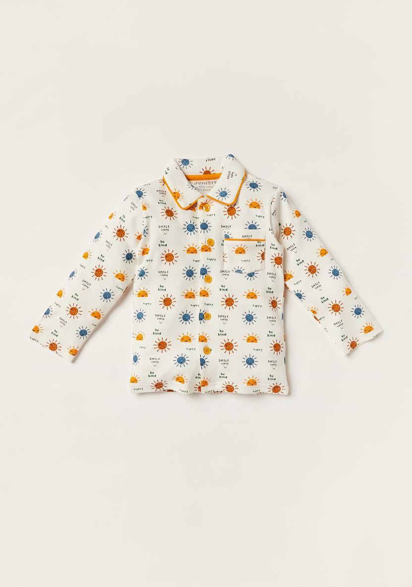 Juniors Sunshine Print Long Sleeve Shirt and Pyjama Set-Pyjama Sets-image-1