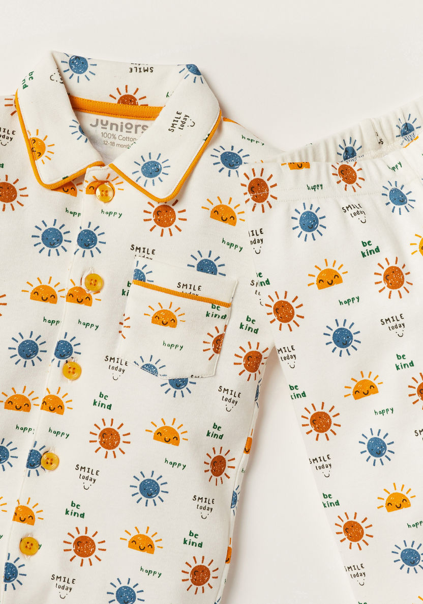 Juniors Sunshine Print Long Sleeve Shirt and Pyjama Set-Pyjama Sets-image-3