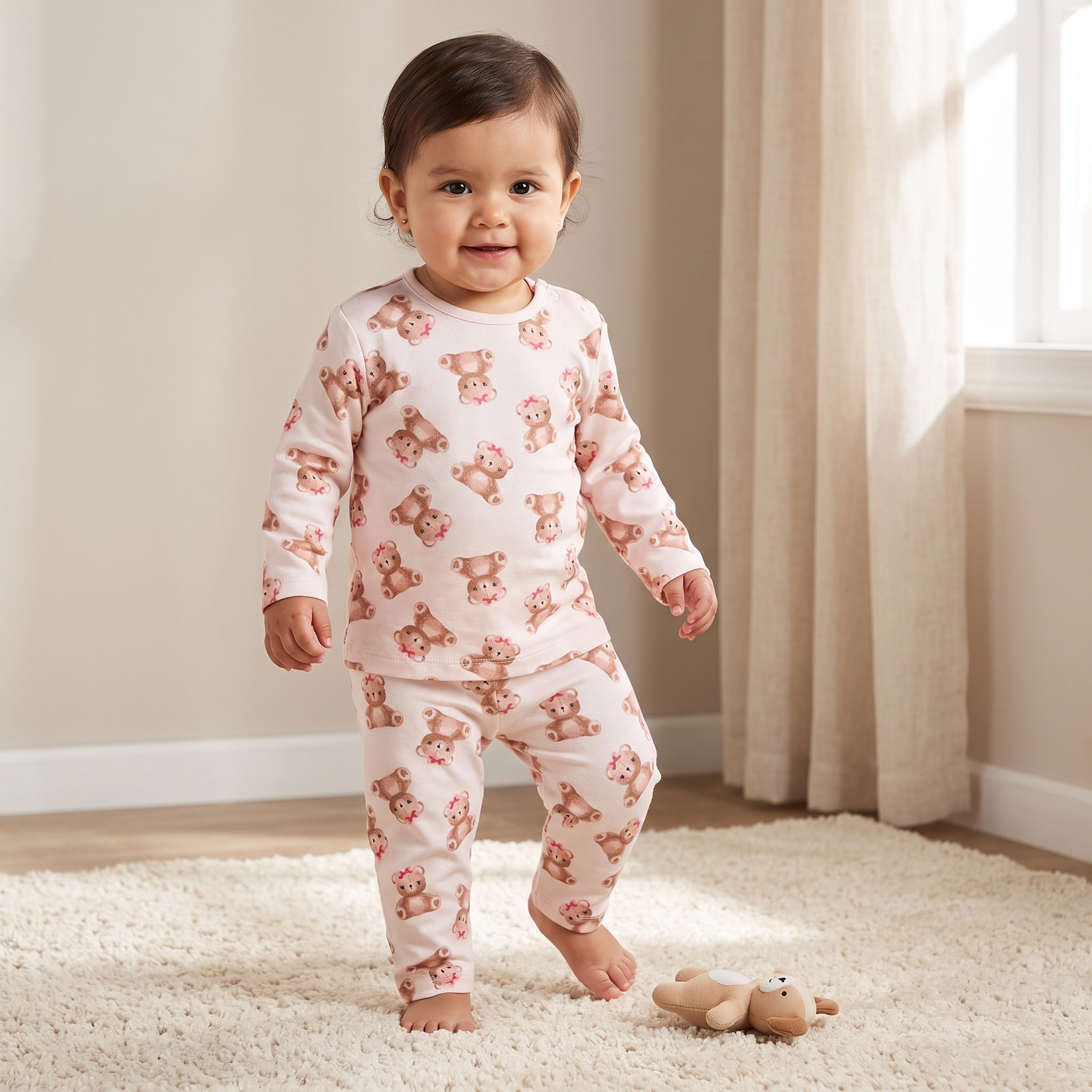 Juniors Cotton Crew Neck Long Sleeves Pyjama Set with Teddy Bear Print-promo_babyshop_Buy3for7.9_KWT030926-image-1
