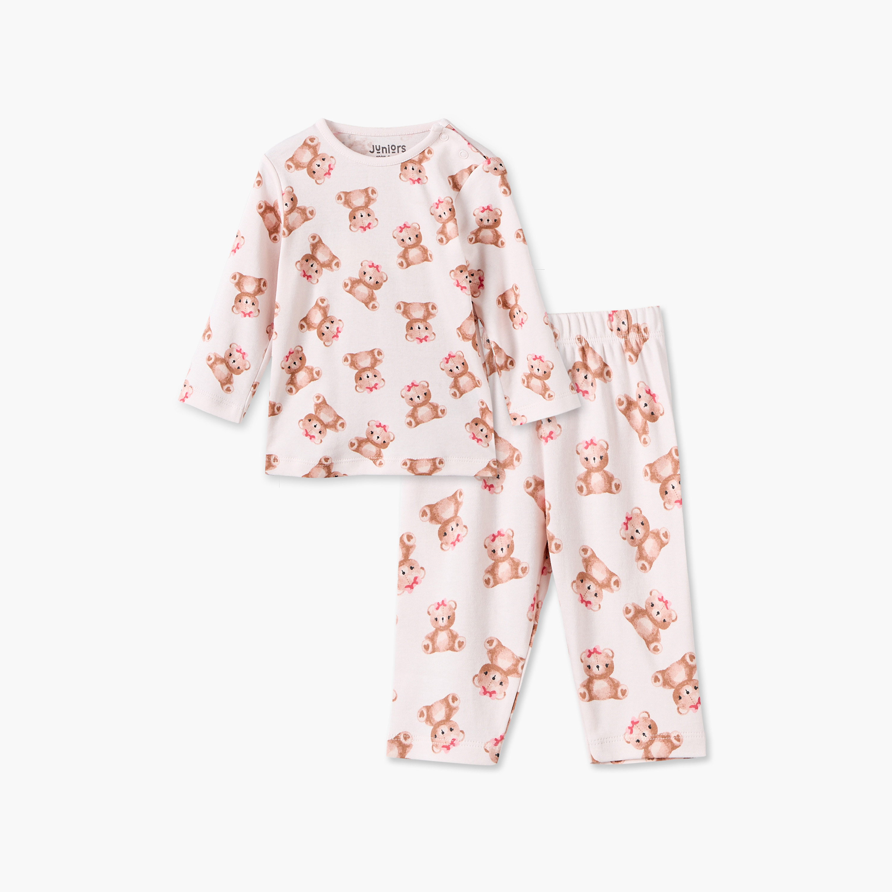 Juniors Cotton Crew Neck Long Sleeves Pyjama Set with Teddy Bear Print-promo_babyshop_Buy3for7.9_KWT030926-image-2