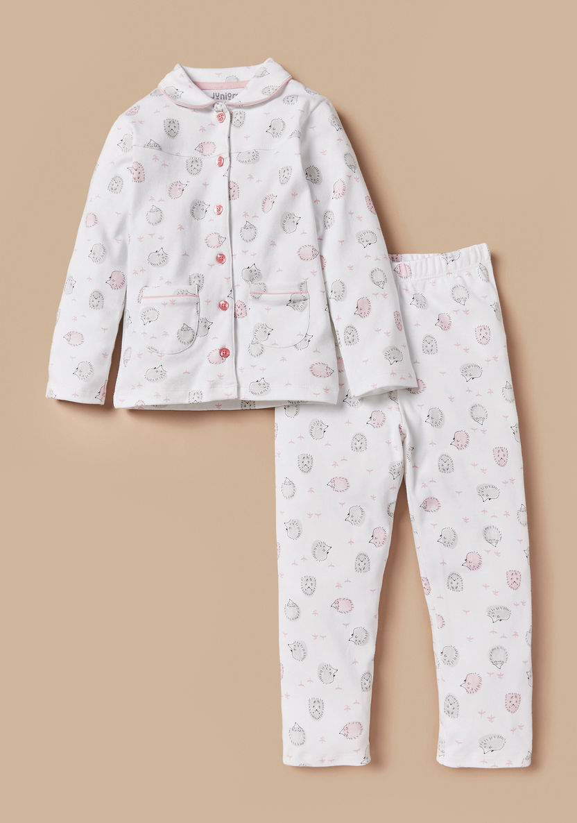 Juniors Hedgehog Print Long Sleeves Shirt and Pyjama Set-Pyjama Sets-image-0
