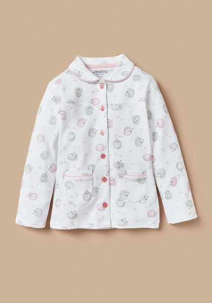 Juniors Hedgehog Print Long Sleeves Shirt and Pyjama Set-Pyjama Sets-image-1