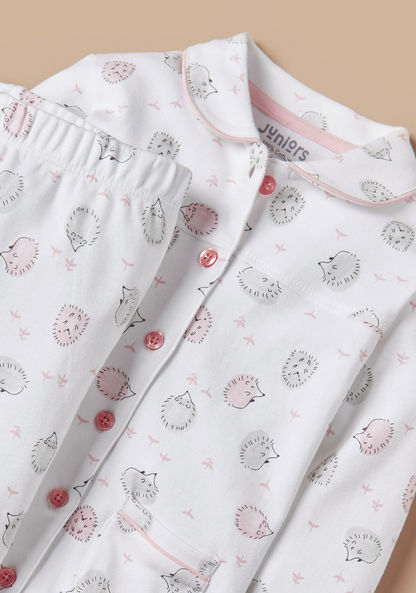 Juniors Hedgehog Print Long Sleeves Shirt and Pyjama Set-Pyjama Sets-image-3