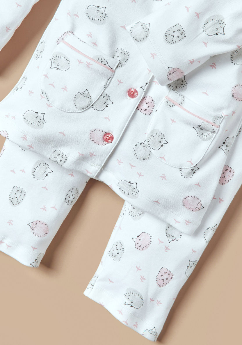 Juniors Hedgehog Print Long Sleeves Shirt and Pyjama Set-Pyjama Sets-image-4