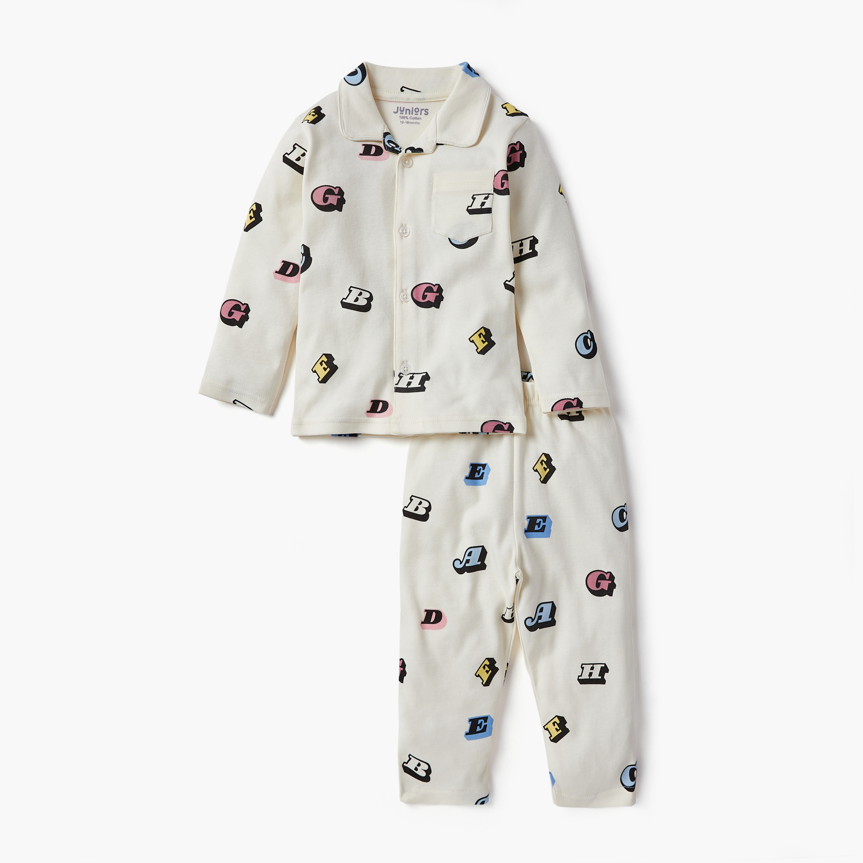 Juniors Pyjama Set with Alphabet Print - Cotton - Long Sleeves - Collar-baby-boys-clothing-nightwear-pyjamasets-image-2