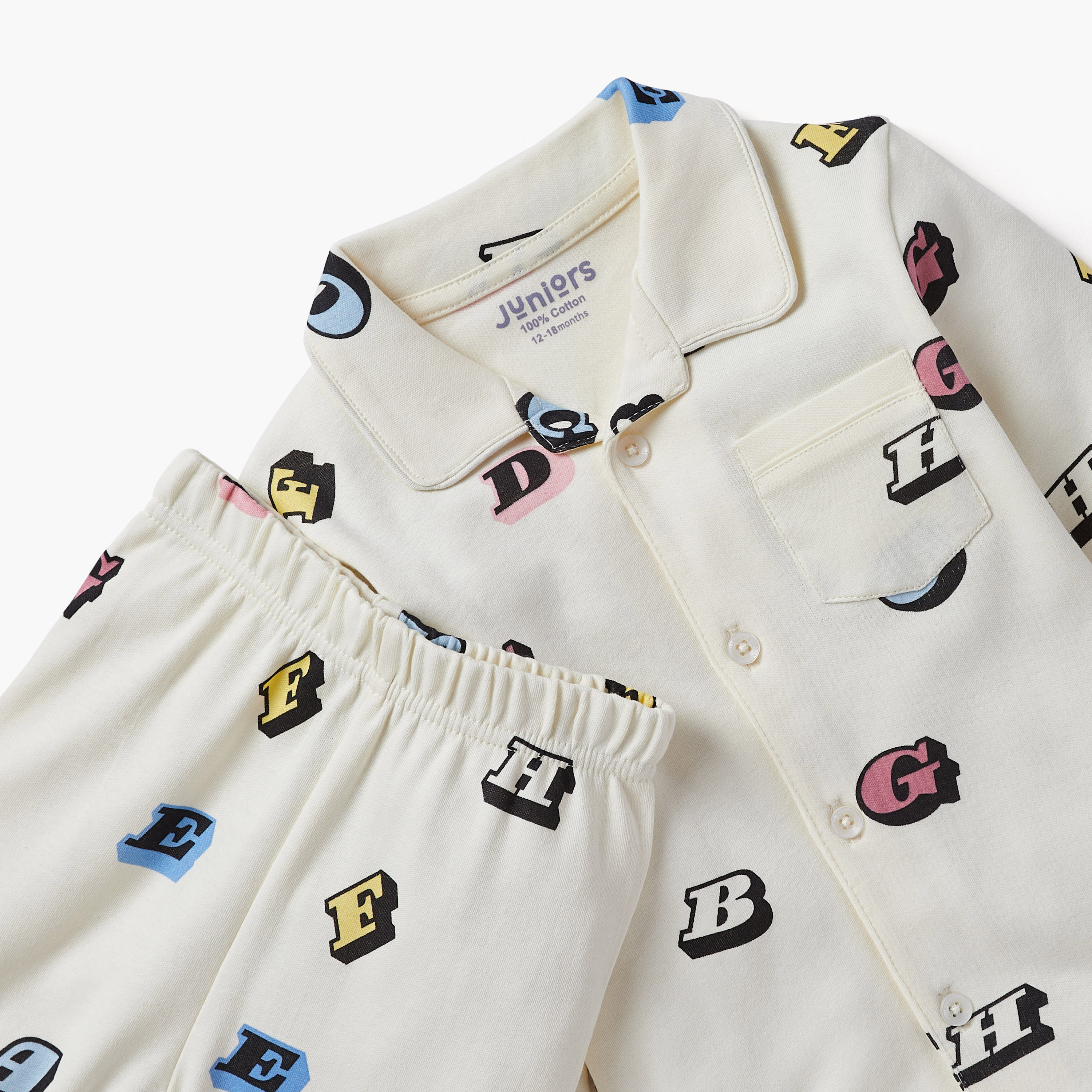 Juniors Pyjama Set with Alphabet Print - Cotton - Long Sleeves - Collar-baby-boys-clothing-nightwear-pyjamasets-image-5