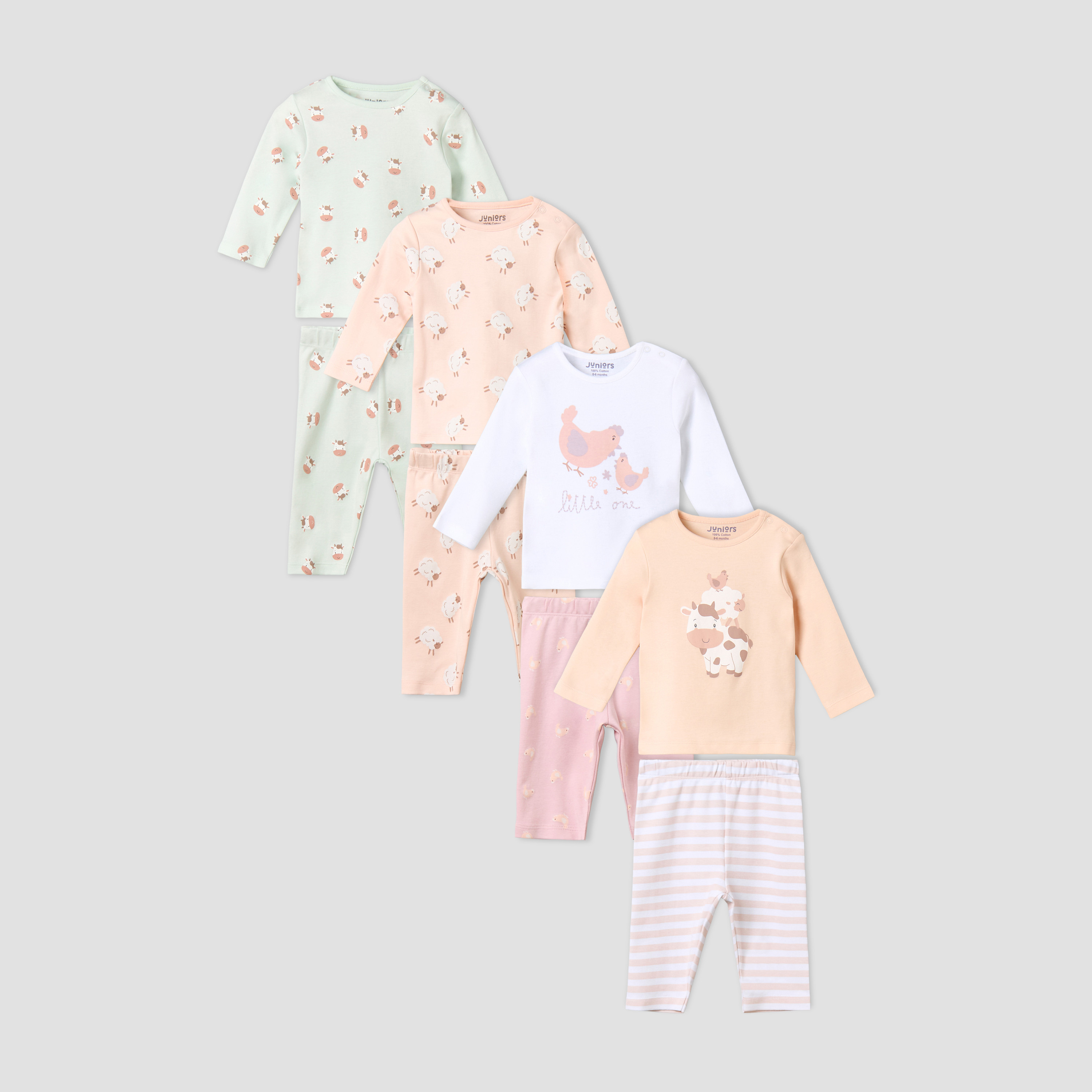 Pack of 4 Juniors Cotton Round Neck Long Sleeves Pyjama Set with Print-baby-girls-clothing-nightwear-pyjamasets-image-1