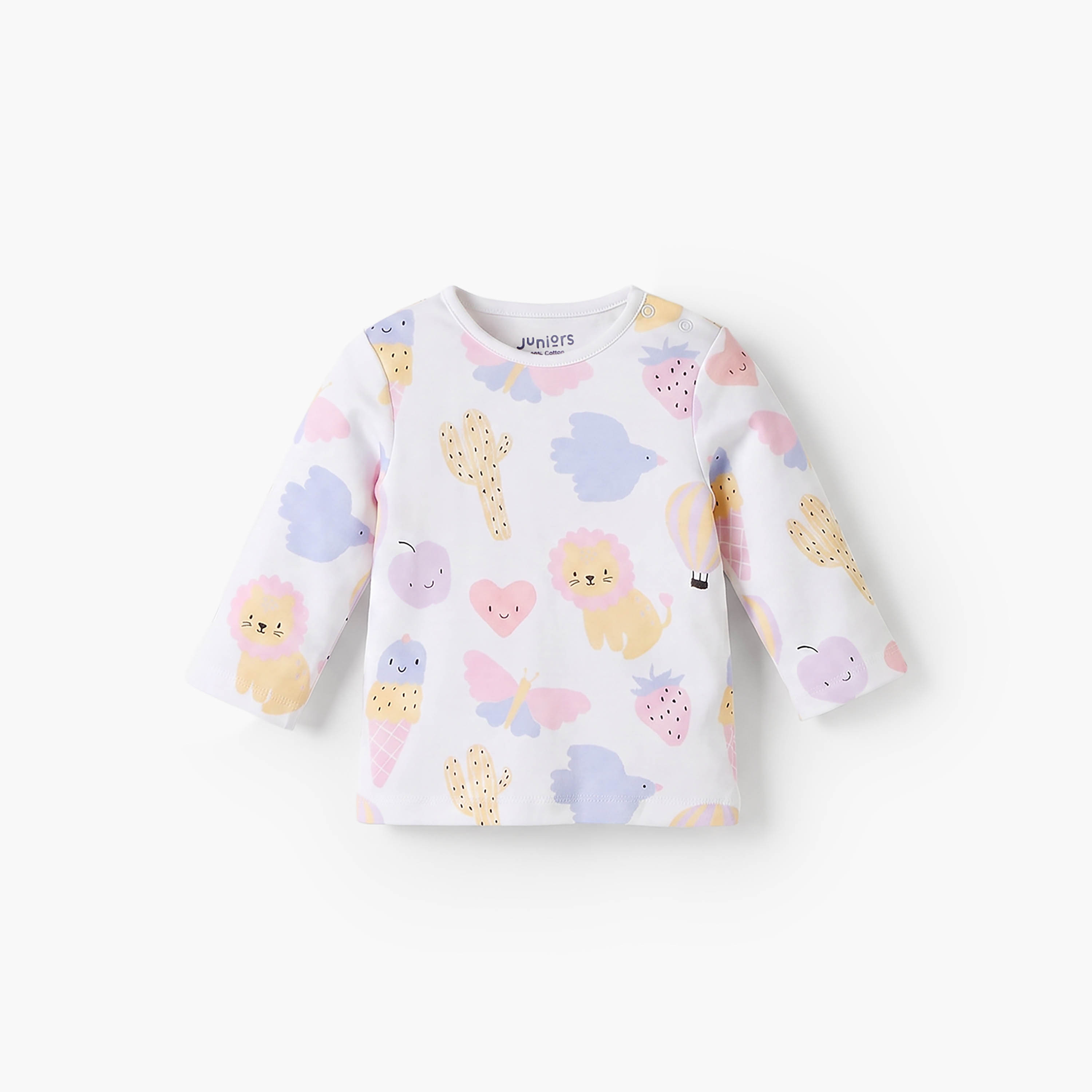 طقم بيجاما قطني بياقة مستديرة وأكمام طويلة بطبعة آيس كريم من جونيورز-baby-girls-clothing-nightwear-pyjamasets-image-3