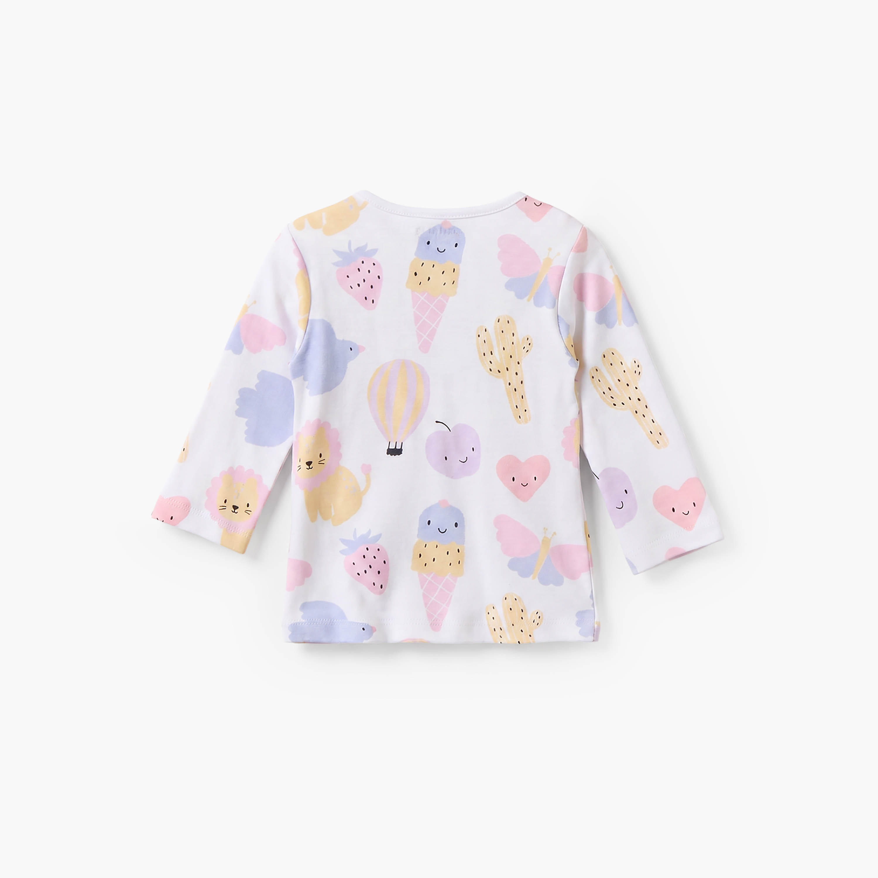طقم بيجاما قطني بياقة مستديرة وأكمام طويلة بطبعة آيس كريم من جونيورز-baby-girls-clothing-nightwear-pyjamasets-image-4