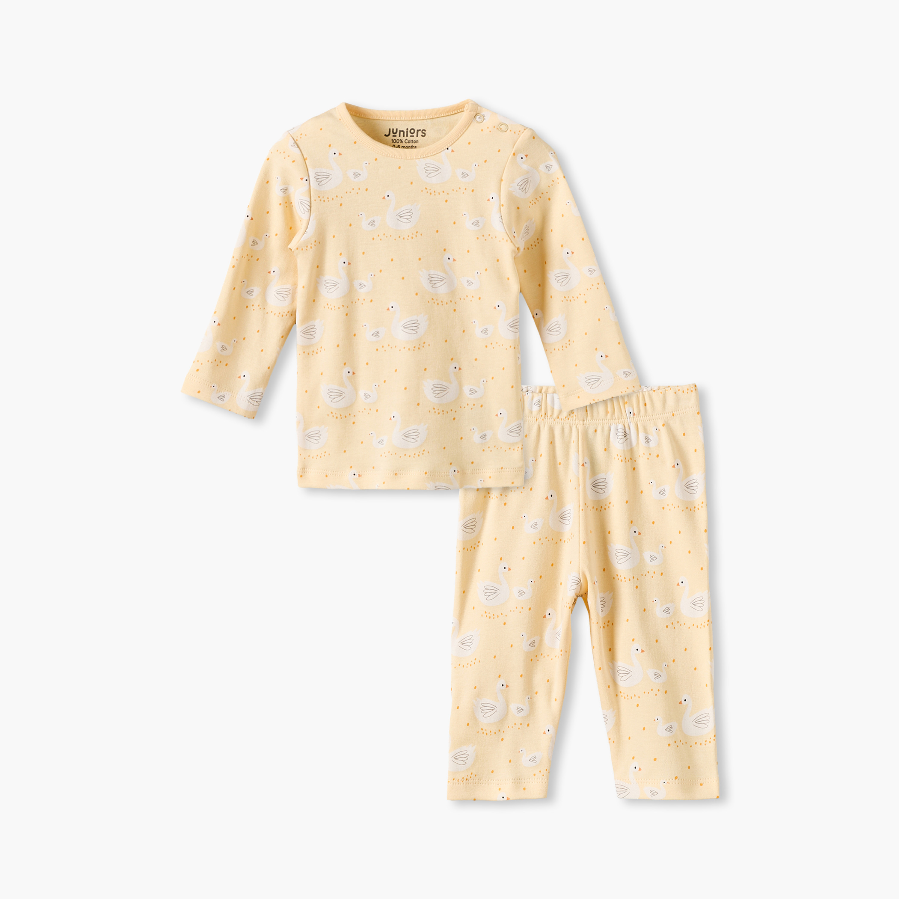 Juniors Cotton Crew Neck Long Sleeves Pyjama Set with Swan Print-promo_babyshop_Buy3for7.9_KWT030926-image-2