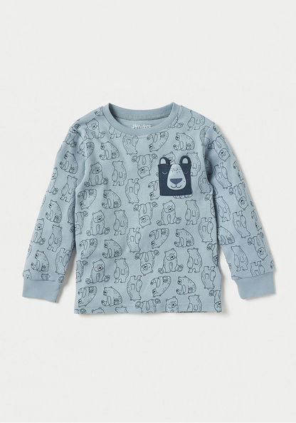 Juniors Bear Print Long Sleeves T-shirt and Pyjama Set-Pyjama Sets-image-1