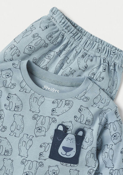 Juniors Bear Print Long Sleeves T-shirt and Pyjama Set-Pyjama Sets-image-3