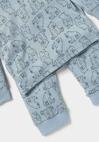Juniors Bear Print Long Sleeves T-shirt and Pyjama Set-Pyjama Sets-image-4