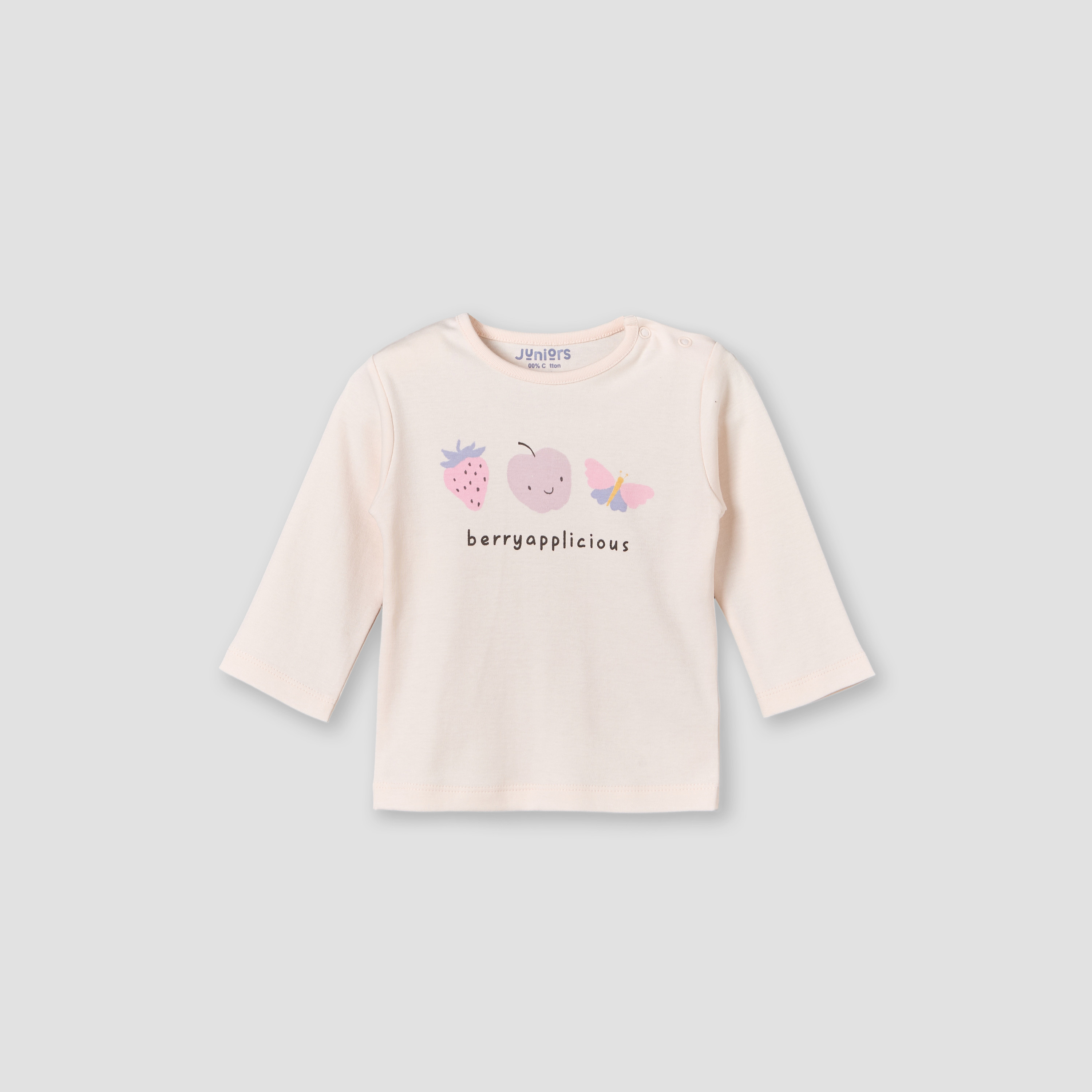 طقم بيجاما قطنية بياقة دائرية وأكمام طويلة للبنات بطبعة تفاح-baby-girls-clothing-nightwear-pyjamasets-image-2