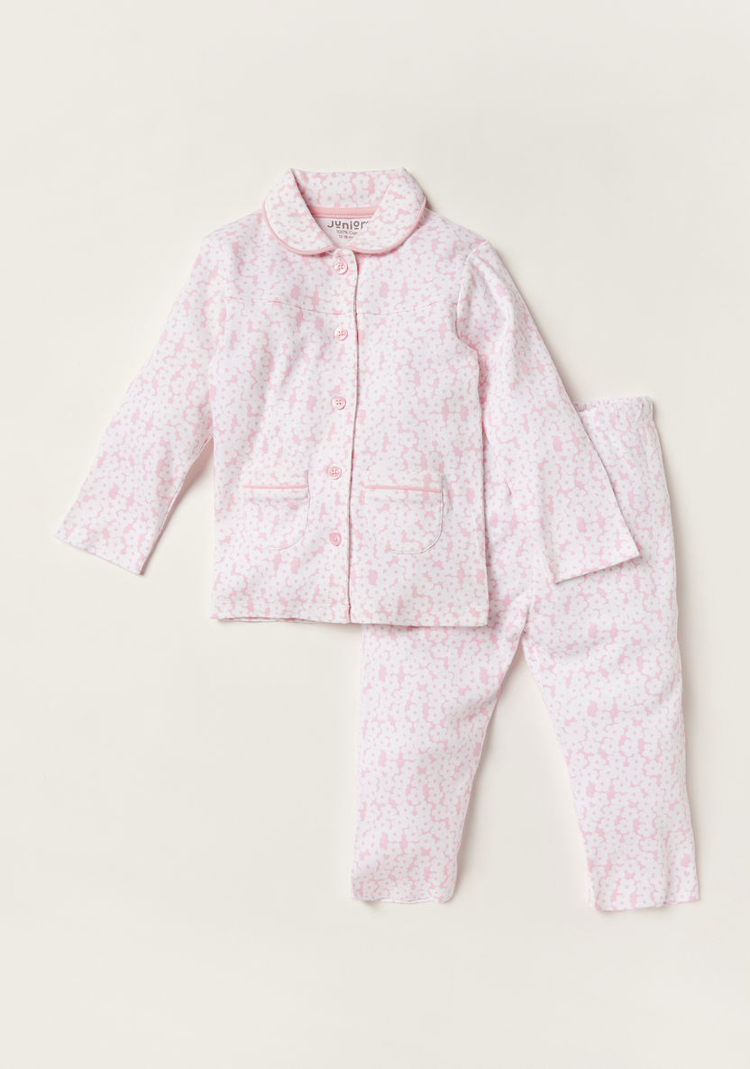 Juniors Floral Print Long Sleeve Shirt and Pyjama Set-Pyjama Sets-image-0