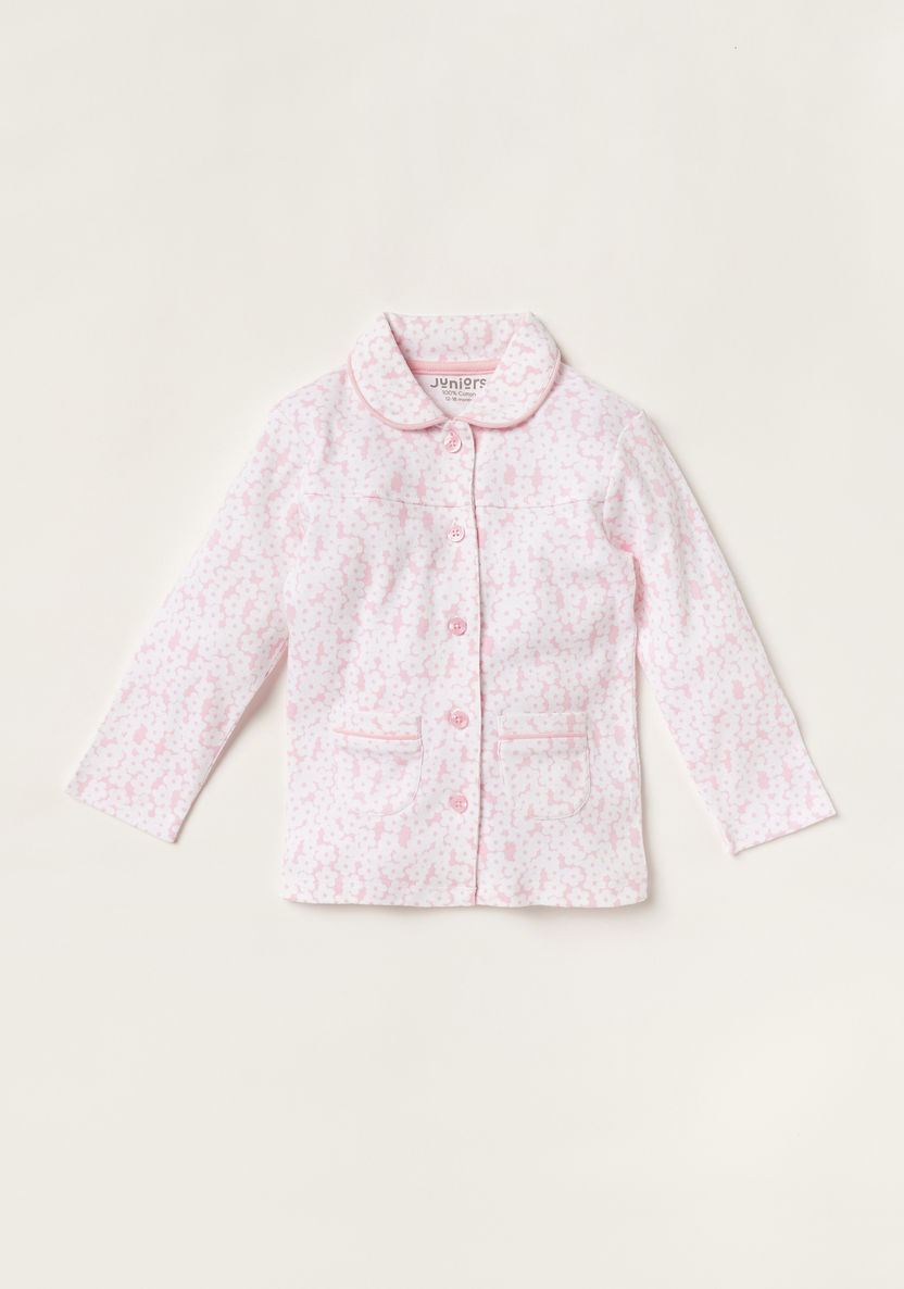 Juniors Floral Print Long Sleeve Shirt and Pyjama Set-Pyjama Sets-image-1