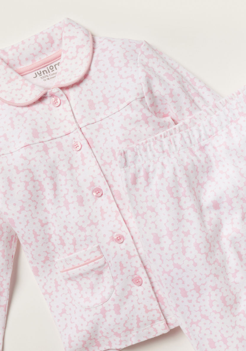 Juniors Floral Print Long Sleeve Shirt and Pyjama Set-Pyjama Sets-image-3