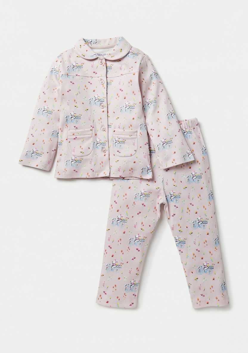 Juniors Floral Print Long Sleeves Shirt and Pyjama Set-Pyjama Sets-image-0
