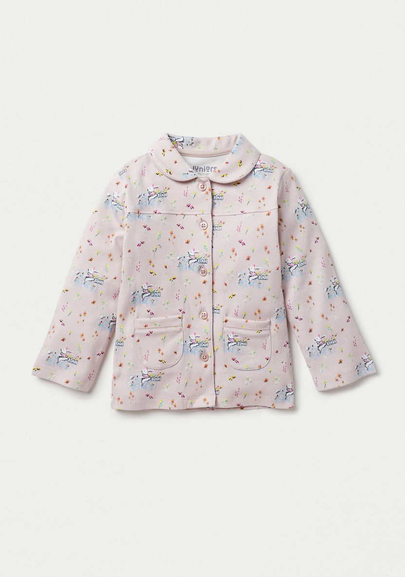 Juniors Floral Print Long Sleeves Shirt and Pyjama Set-Pyjama Sets-image-1