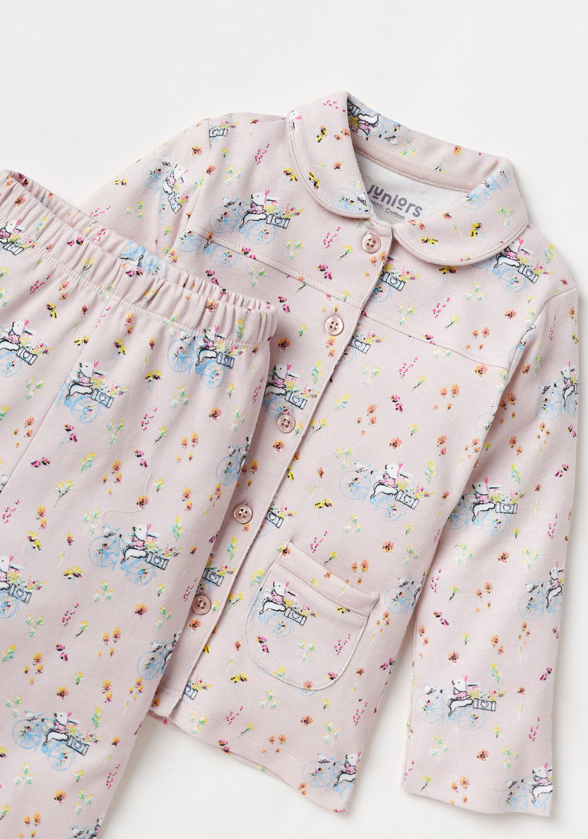 Juniors Floral Print Long Sleeves Shirt and Pyjama Set-Pyjama Sets-image-3