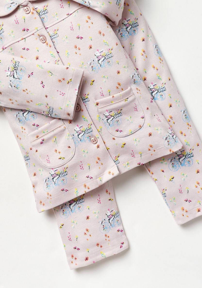 Juniors Floral Print Long Sleeves Shirt and Pyjama Set-Pyjama Sets-image-4