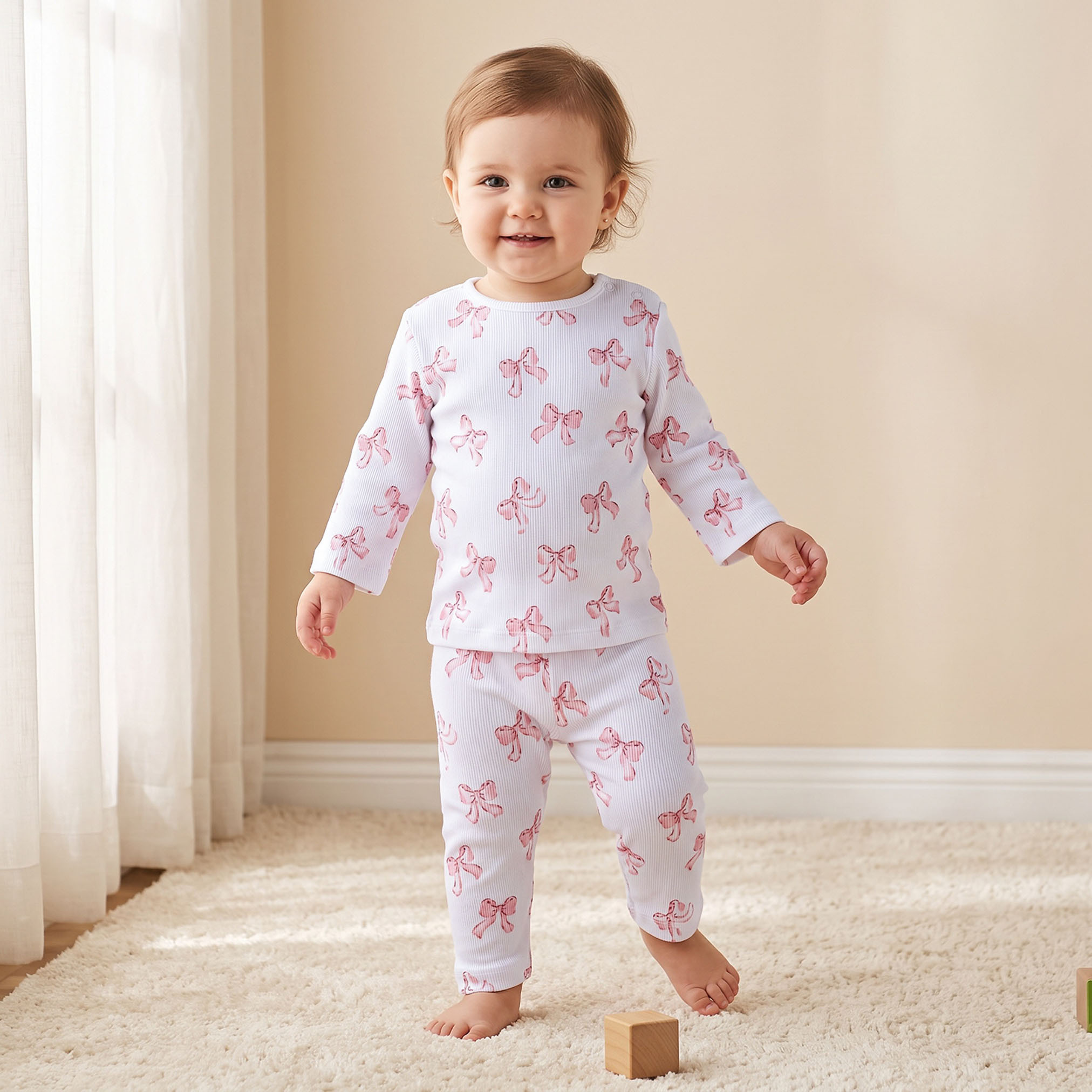 طقم بيجاما برقبة ضيقة وأكمام طويلة وطبعات فيونكات من جونيورز-baby-girls-clothing-nightwear-pyjamasets-image-1