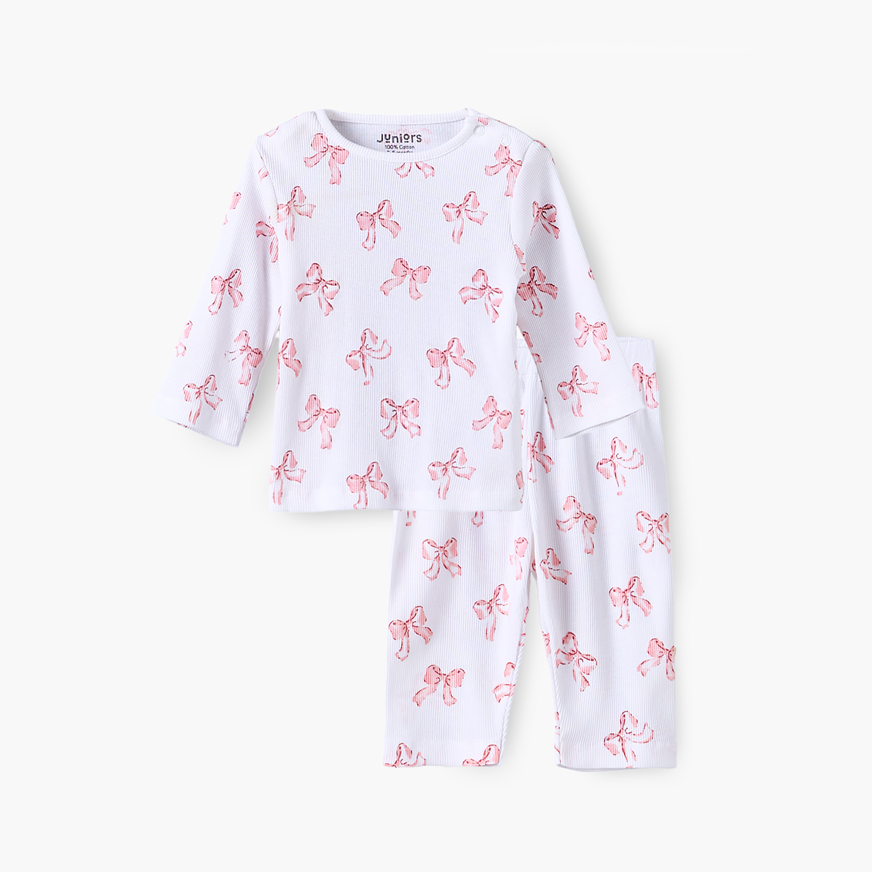 طقم بيجاما برقبة ضيقة وأكمام طويلة وطبعات فيونكات من جونيورز-baby-girls-clothing-nightwear-pyjamasets-image-2