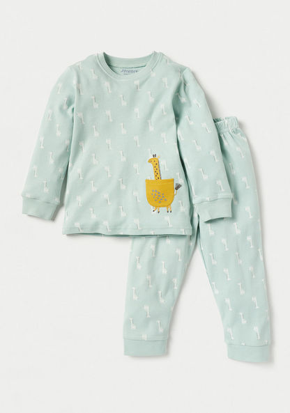 Juniors Giraffe Print Long Sleeves T-shirt and Pyjama Set-Pyjama Sets-image-0