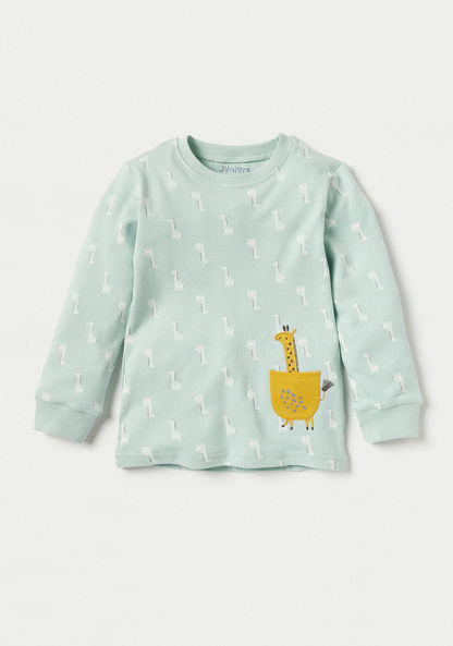 Juniors Giraffe Print Long Sleeves T-shirt and Pyjama Set-Pyjama Sets-image-1