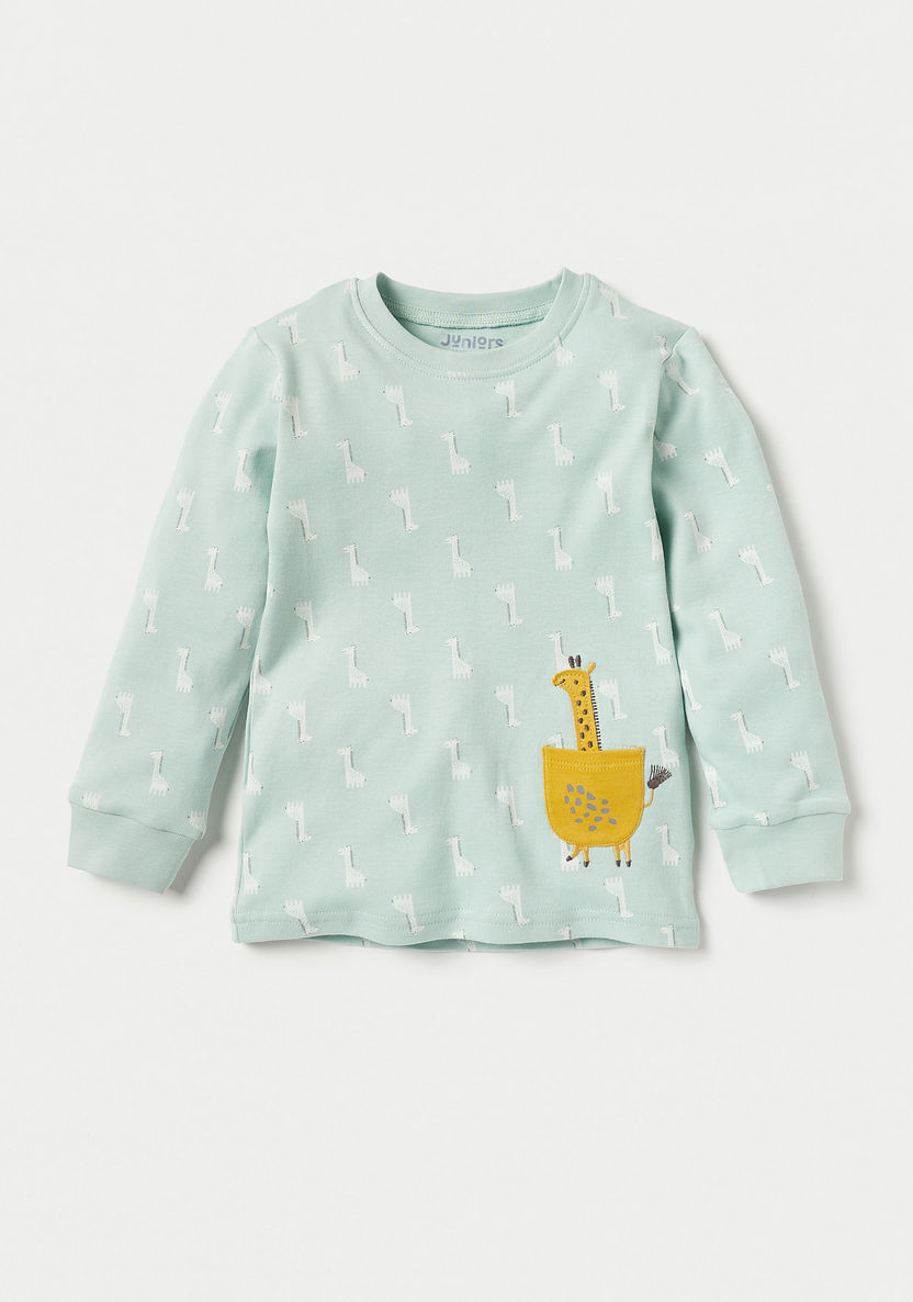 Juniors Giraffe Print Long Sleeves T-shirt and Pyjama Set-Pyjama Sets-image-1