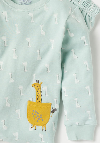 Juniors Giraffe Print Long Sleeves T-shirt and Pyjama Set-Pyjama Sets-image-3