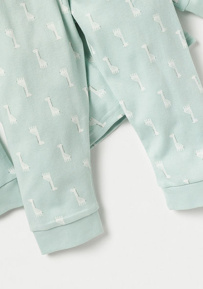 Juniors Giraffe Print Long Sleeves T-shirt and Pyjama Set-Pyjama Sets-image-4