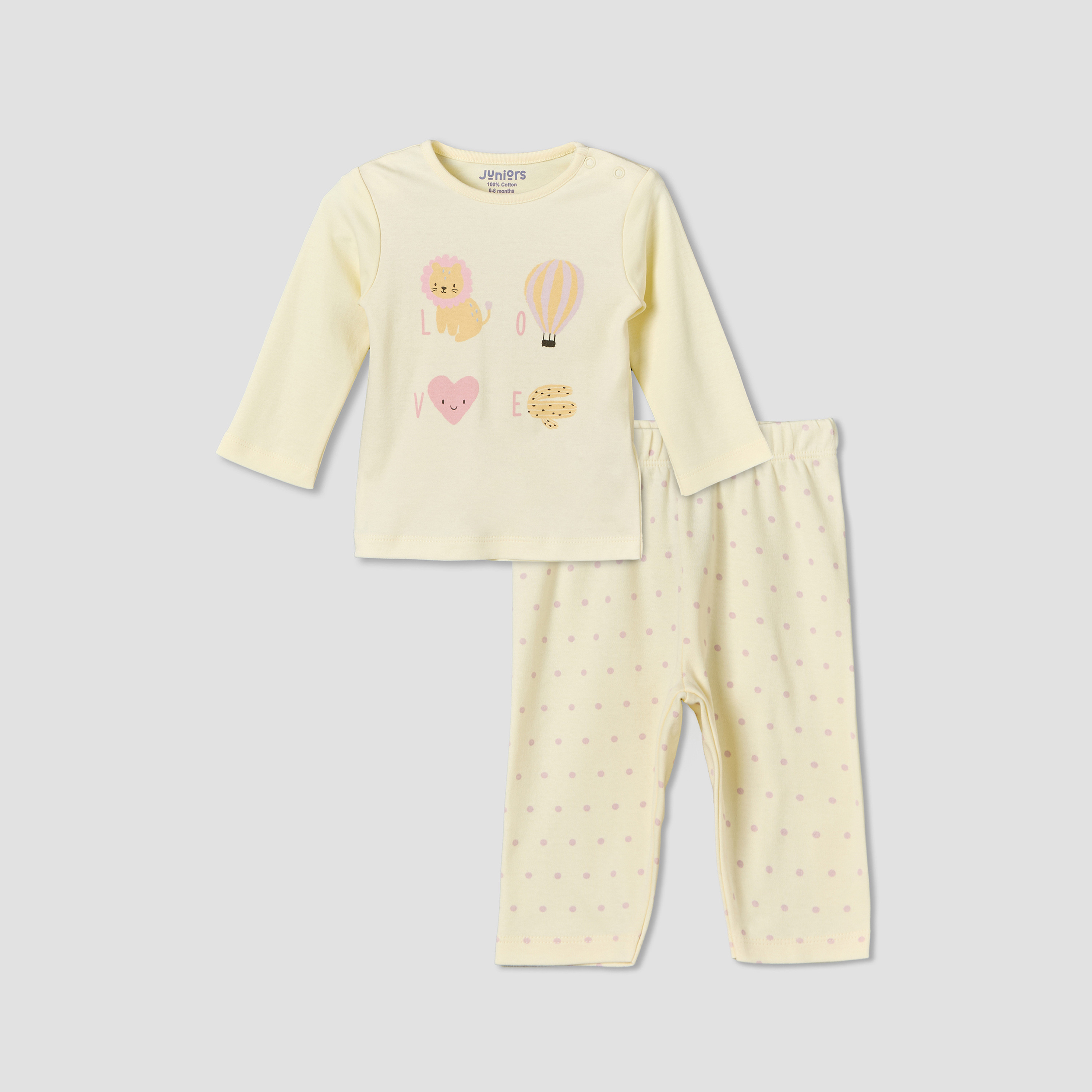 بيجاما قطنية للأطفال برقبة دائرية وأكمام طويلة مطبوعة بنقاط-baby-girls-clothing-nightwear-pyjamasets-image-1