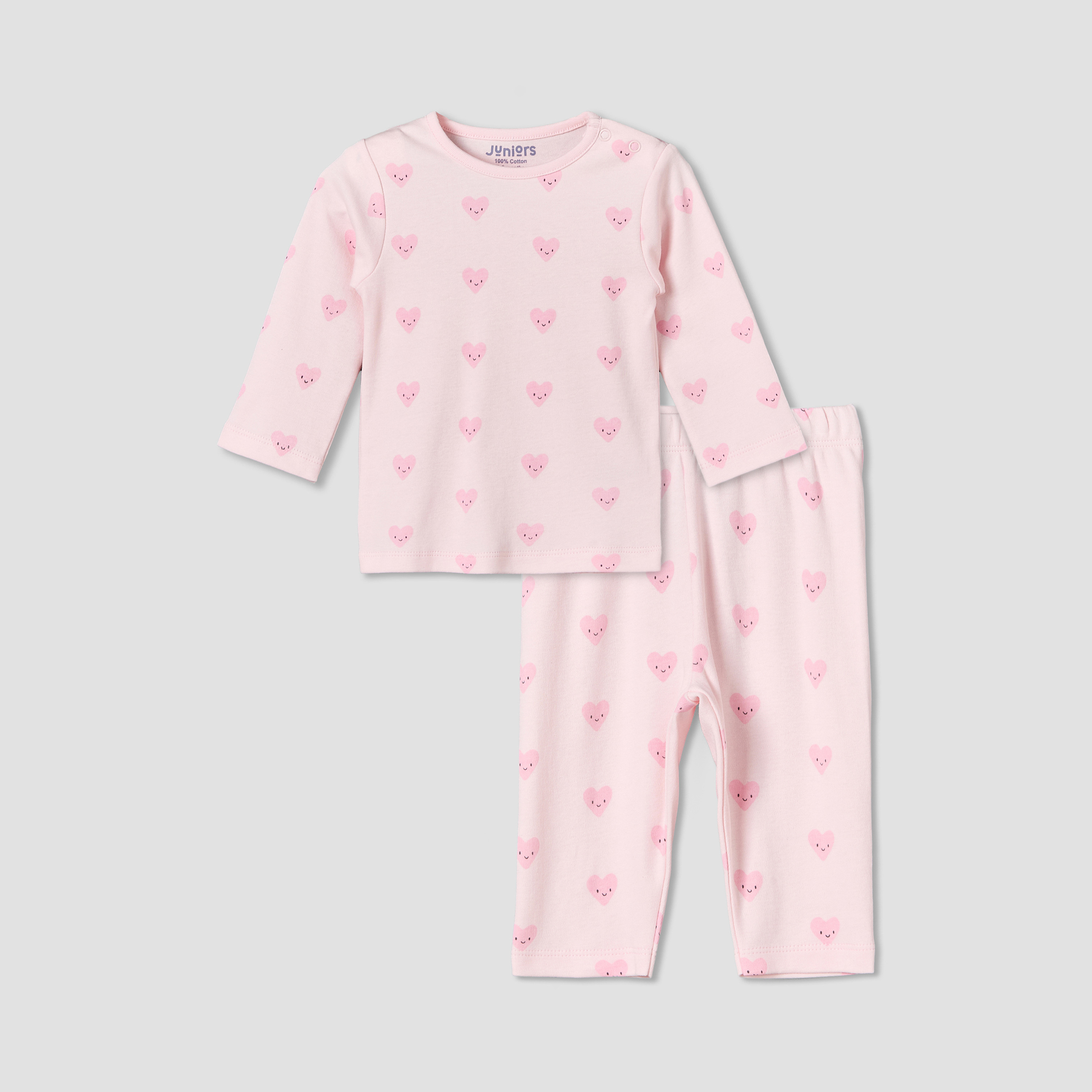 طقم بيجاما قطن برقبة مستديرة وأكمام طويلة وطبعات من جونيورز-baby-girls-clothing-nightwear-pyjamasets-image-1