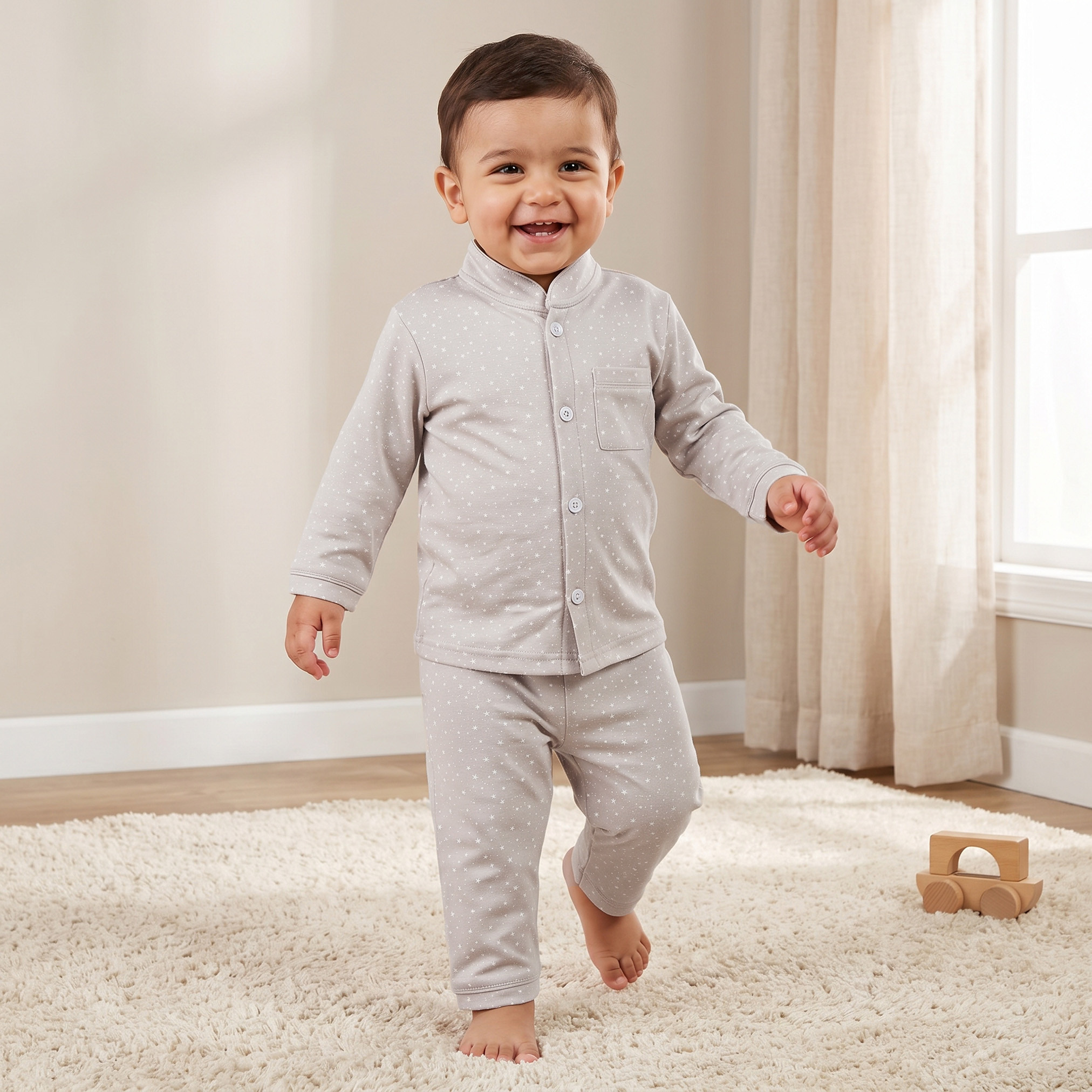 Juniors Cotton Mandarin Collar Long Sleeves Pyjama Set with Star Print-baby-boys-clothing-nightwear-pyjamasets-image-1