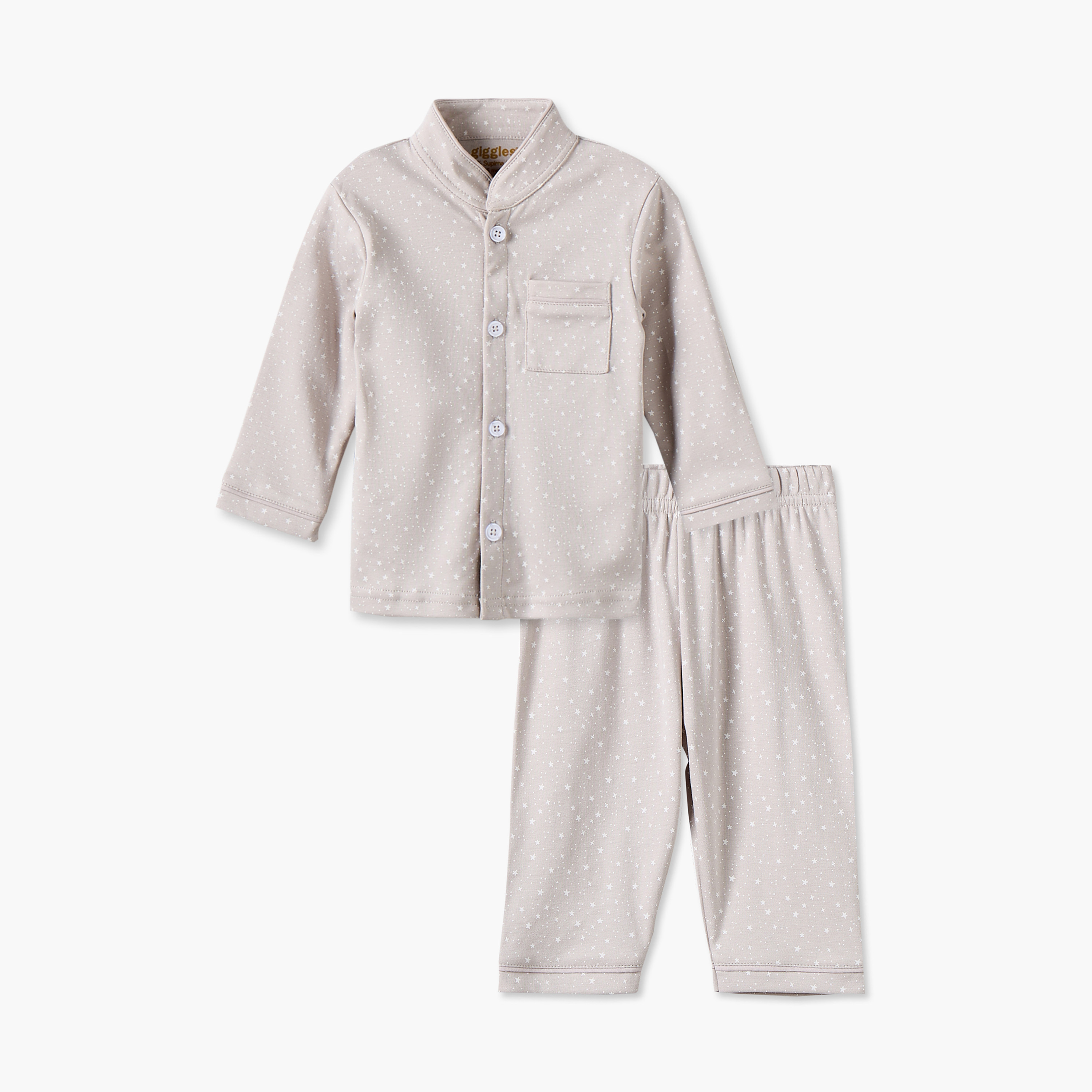 Juniors Cotton Mandarin Collar Long Sleeves Pyjama Set with Star Print-baby-boys-clothing-nightwear-pyjamasets-image-2