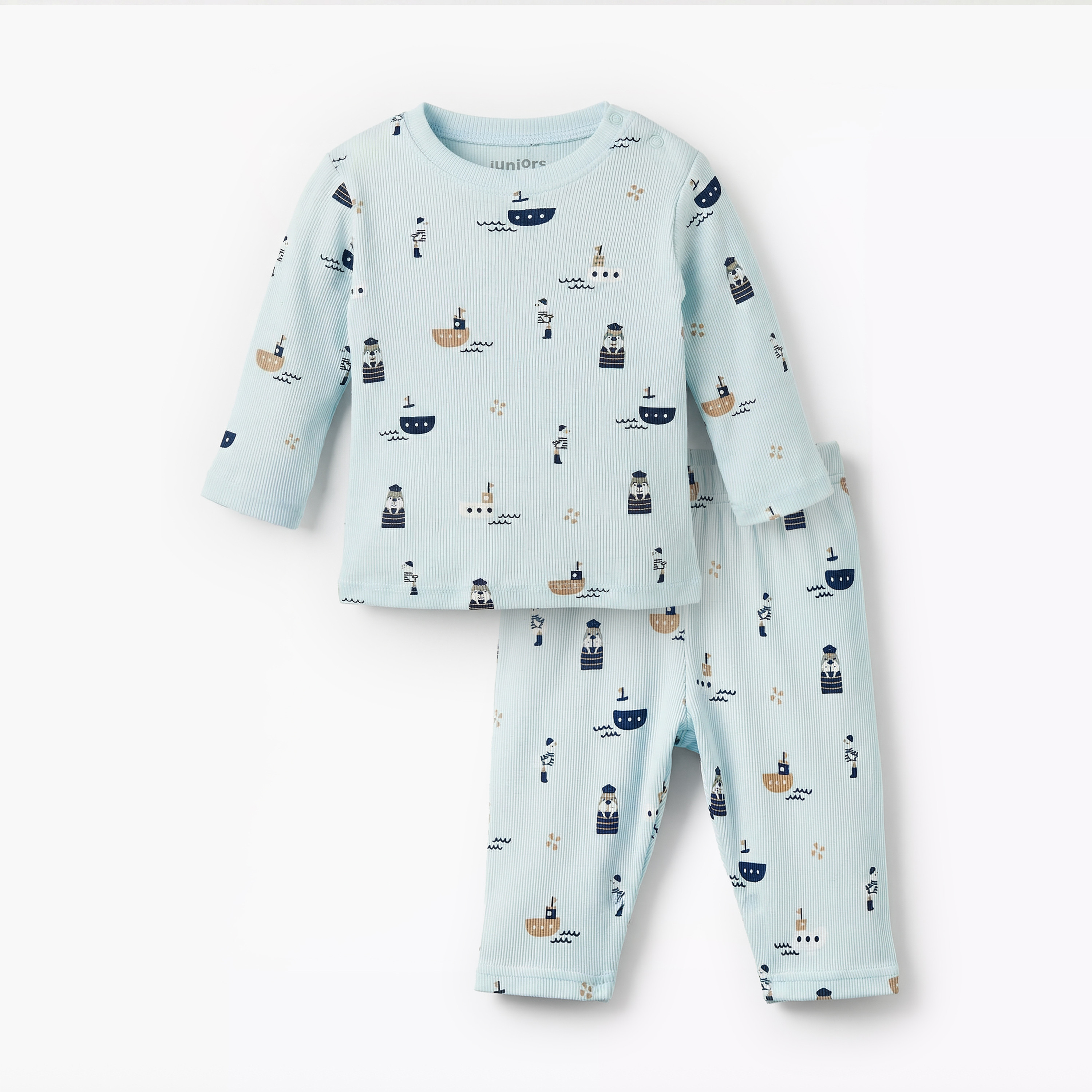 Juniors Cotton Round Neck Long Sleeves Pyjama Set with Nautical Print-baby-boys-clothing-nightwear-pyjamasets-image-2