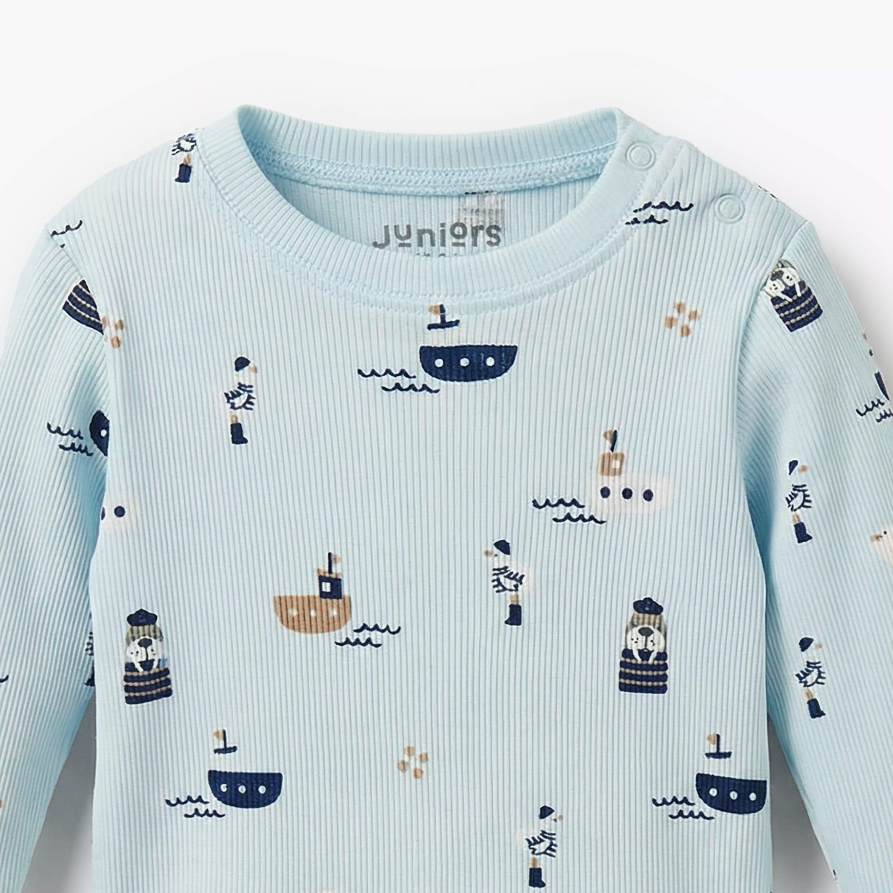 Juniors Cotton Round Neck Long Sleeves Pyjama Set with Nautical Print-baby-boys-clothing-nightwear-pyjamasets-image-5