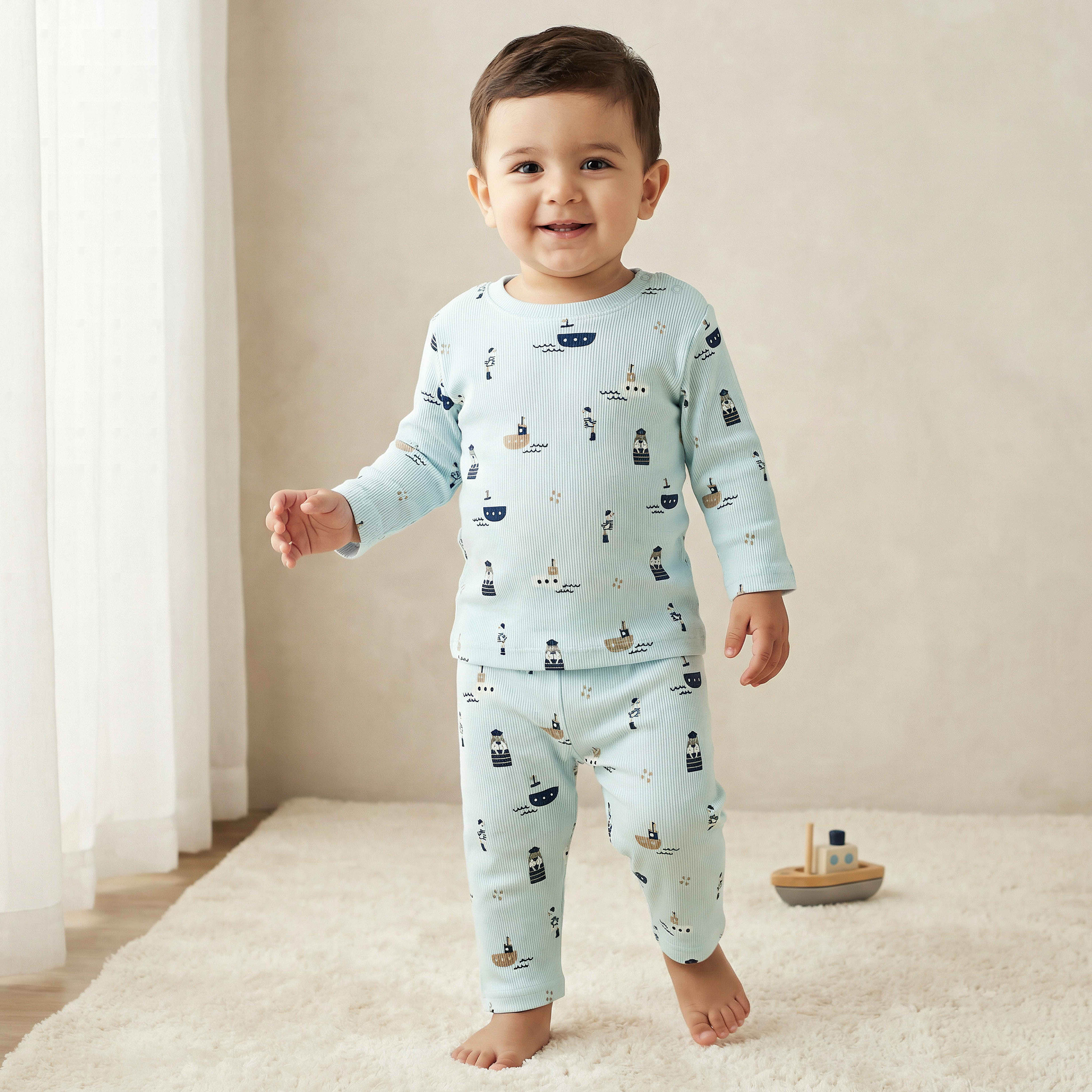 Juniors Cotton Round Neck Long Sleeves Pyjama Set with Nautical Print-baby-boys-clothing-nightwear-pyjamasets-image-1
