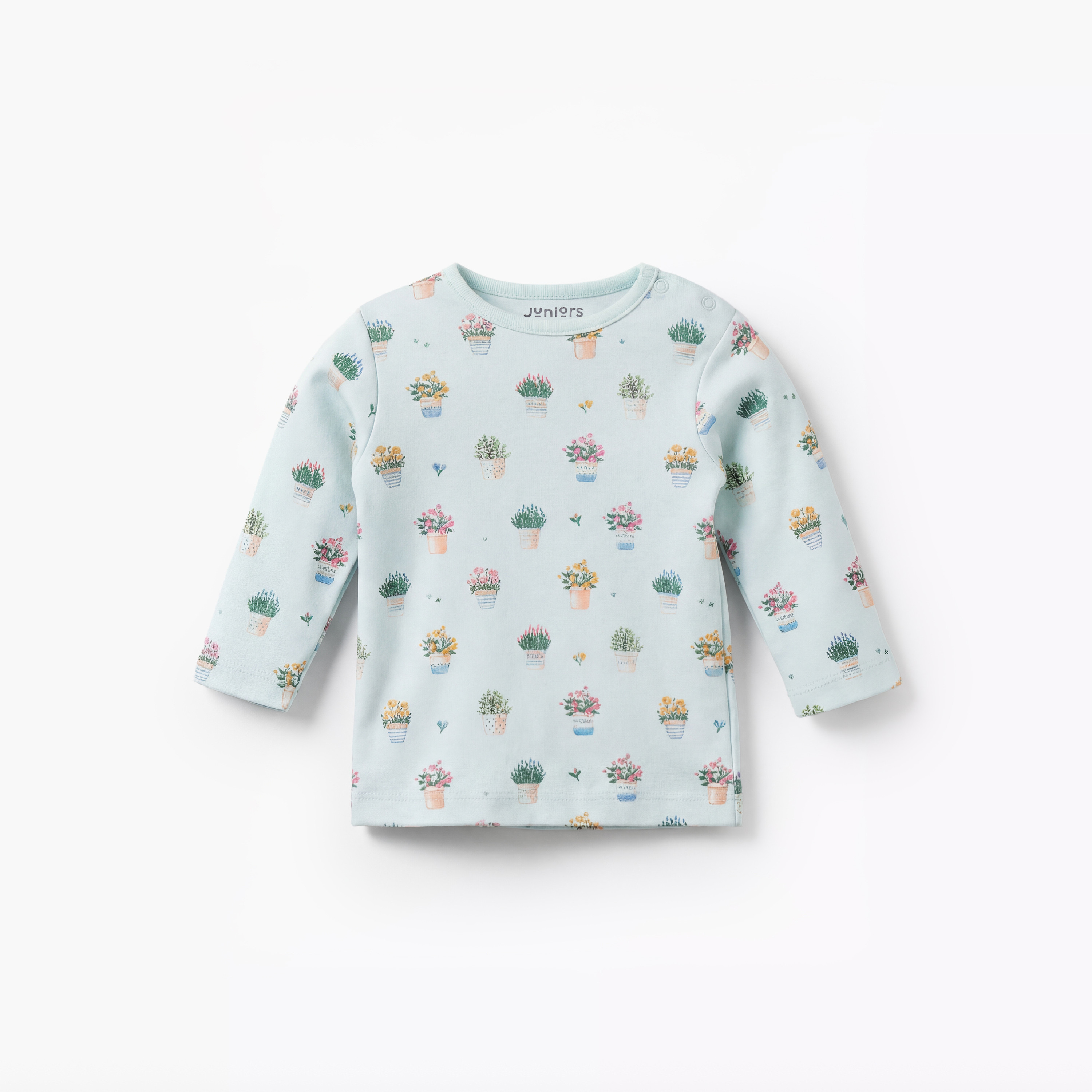 Juniors Cotton Round Neck Long Sleeves Pyjama Set with Flower Pot Print-baby-girls-clothing-nightwear-pyjamasets-image-3