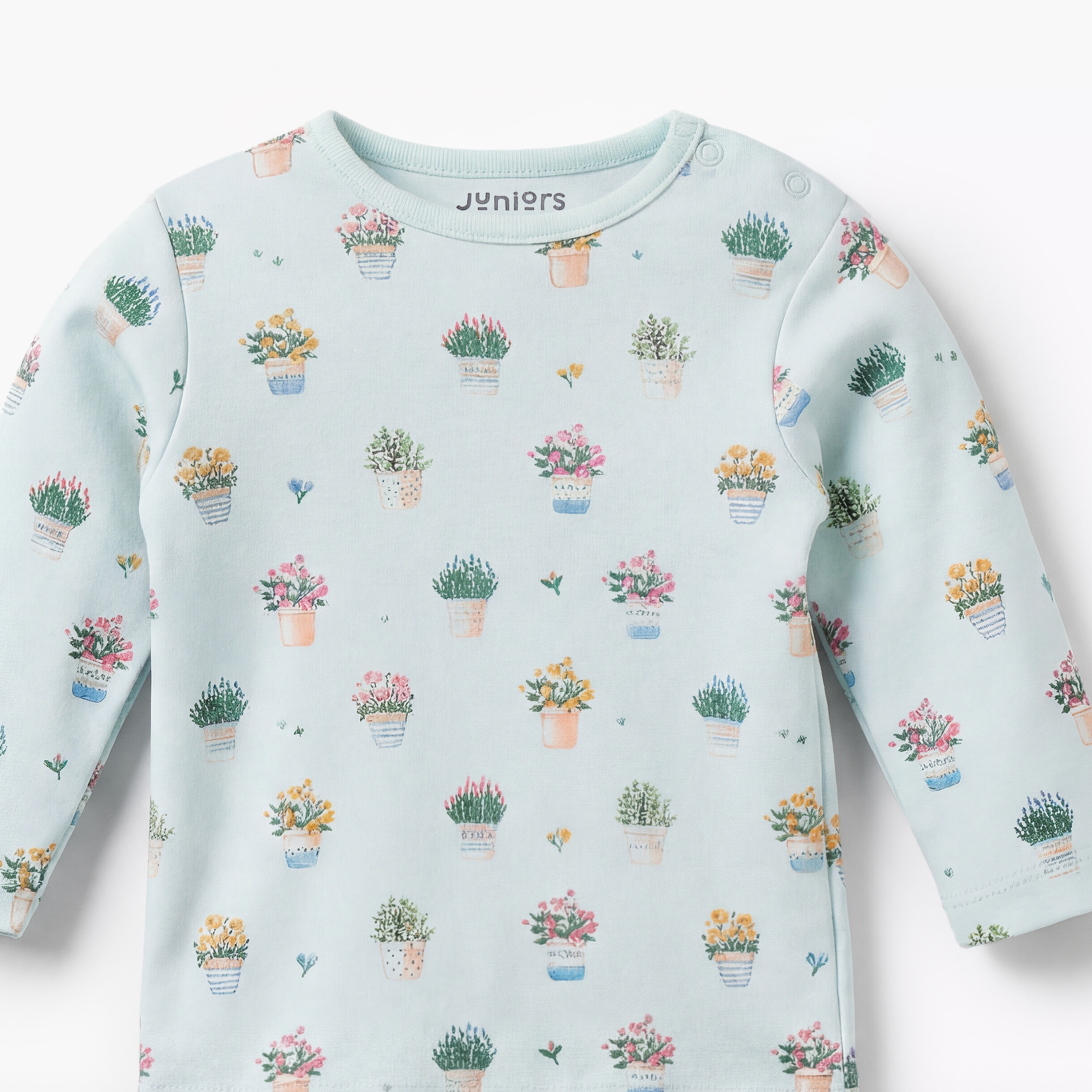 Juniors Cotton Round Neck Long Sleeves Pyjama Set with Flower Pot Print-baby-girls-clothing-nightwear-pyjamasets-image-5