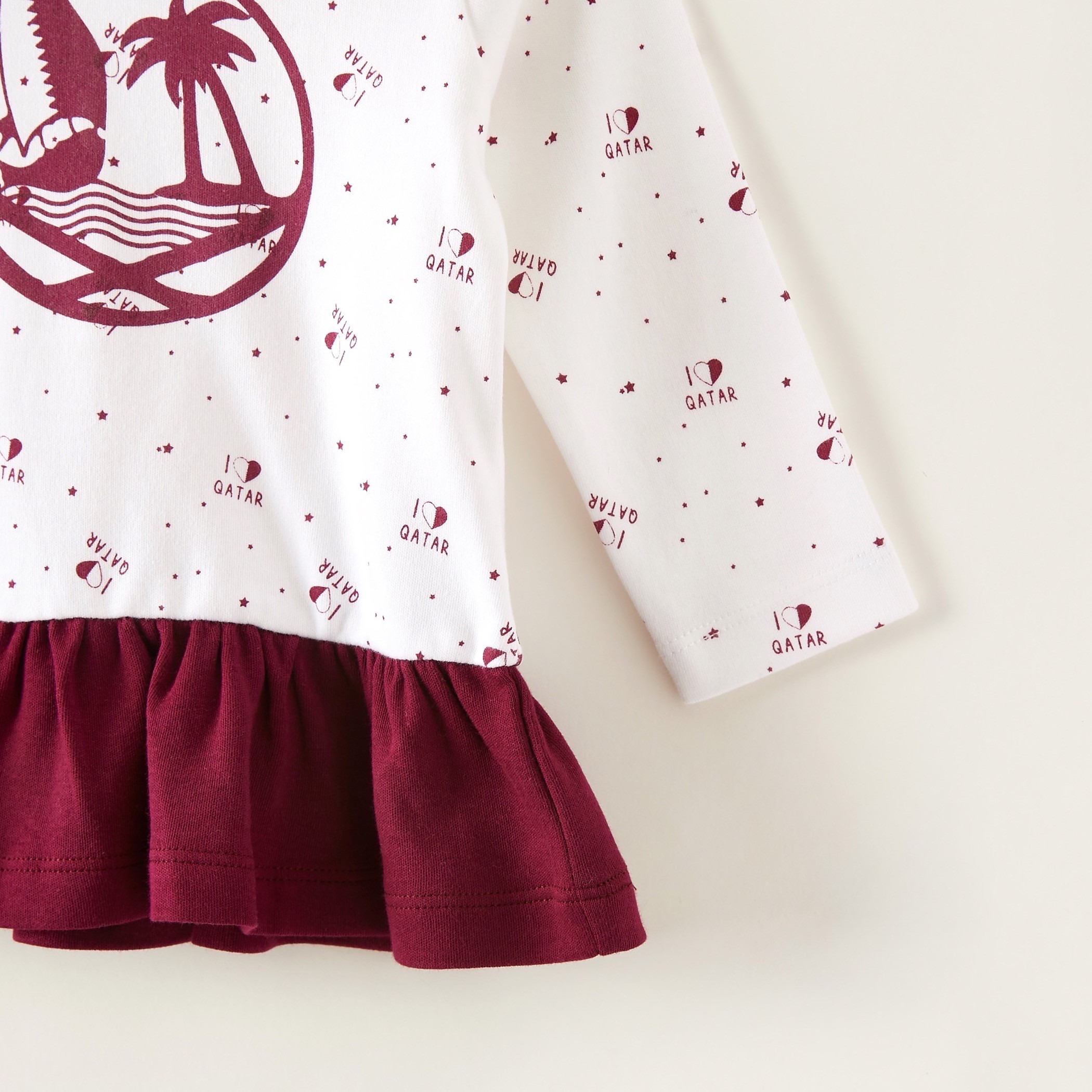 Juniors Qatar National Day Print Dress with Long Sleeves-baby-girls-clothing-dressesandjumpsuits-image-3