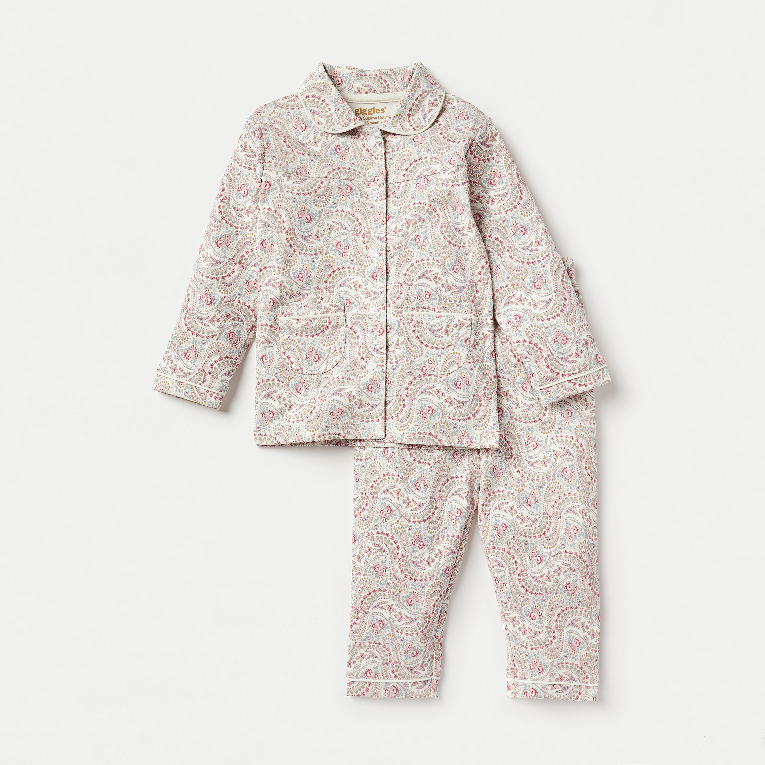 Giggles All-Over Paisley Print Long Sleeves Shirt and Pyjama Set-baby-girls-clothing-nightwear-pyjamasets-image-1