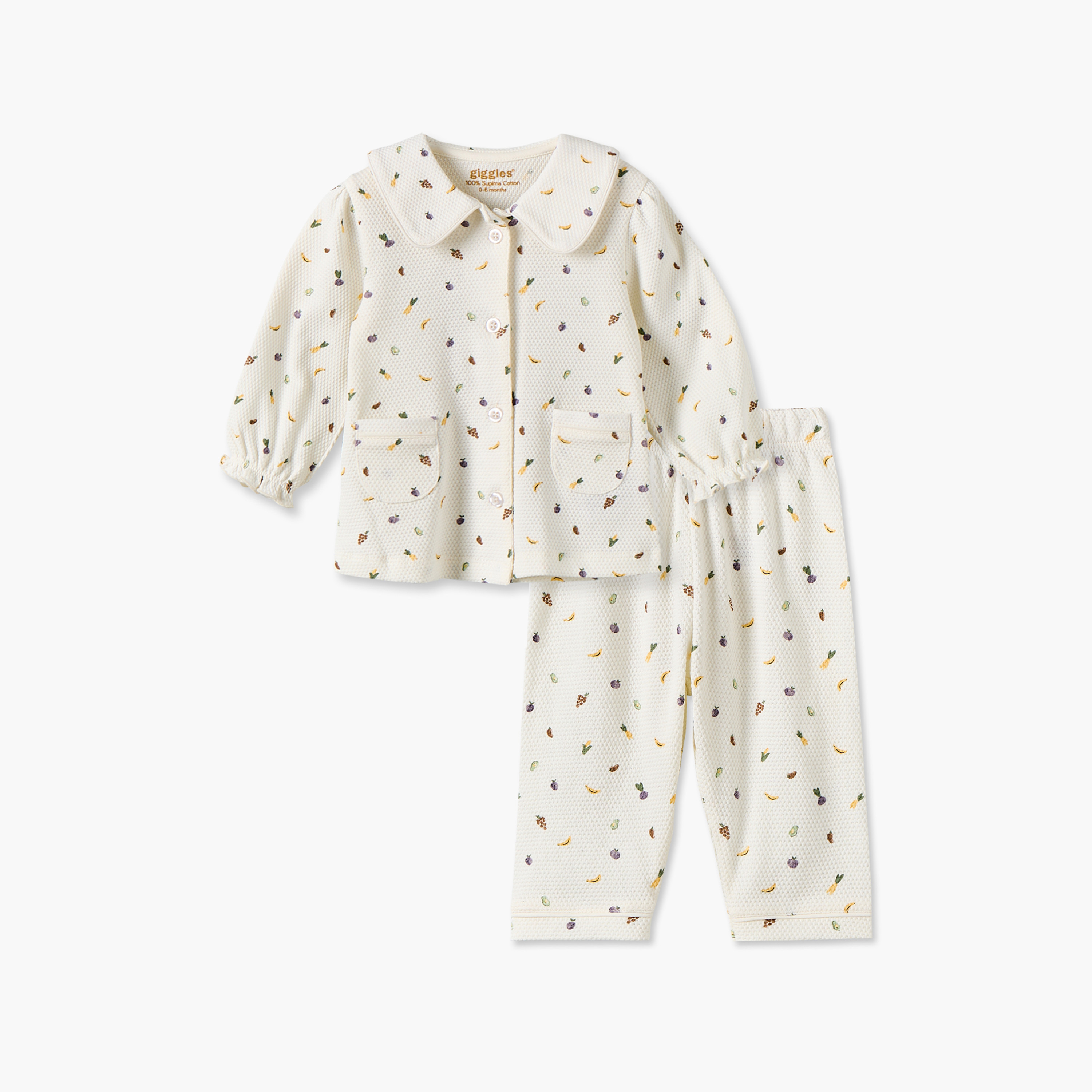 طقم بيجاما قطن بياقة وأكمام طويلة بطبعات فواكه من جونيورز-baby-girls-clothing-nightwear-pyjamasets-image-2