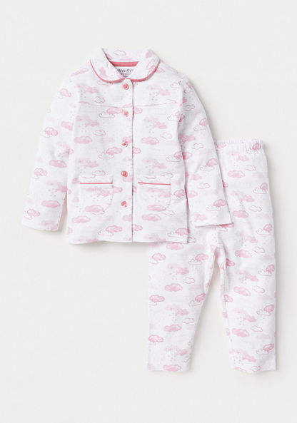 Juniors All-Over Cloud Print Long Sleeves T-shirt and Pyjama Set-Pyjama Sets-image-0
