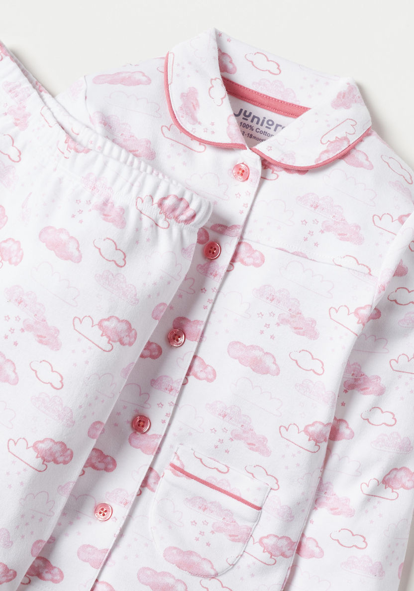 Juniors All-Over Cloud Print Long Sleeves T-shirt and Pyjama Set-Pyjama Sets-image-1